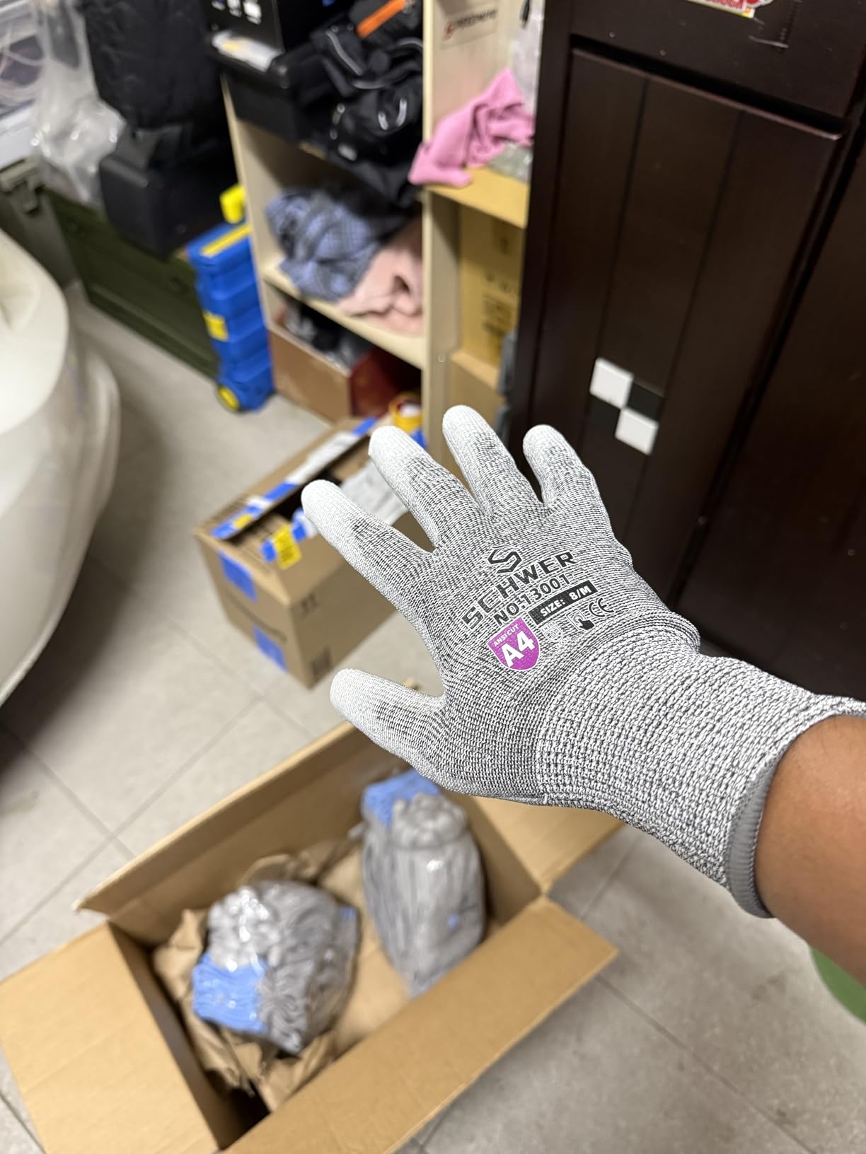Schwer 12 Pairs ANSI A5 Cut Resistant Work Gloves, Cut Proof Gloves with PU Coating, Used for Metal Fabrication, WoodWorking, Construction, Non Slip, Durable, M, CR3088 - Customer Photo 1
