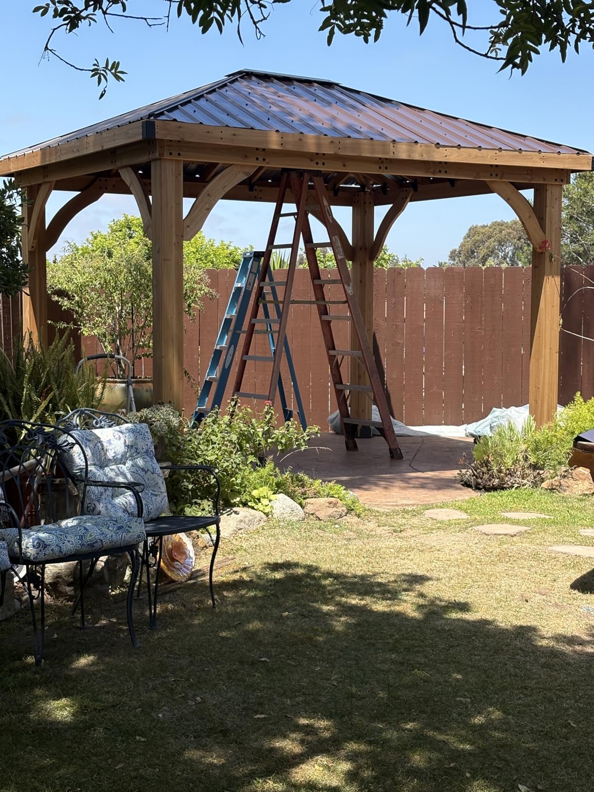 Backyard Discovery Barrington 12' x 12' Cedar Wood Outdoor Gazebo Pavilion with Hardtop Galvanized Steel Hip Roof, Snow Support, Wind Resistance, PowerPort, Shade for Garden, Patio, Deck, Entertaining - Customer Photo 2