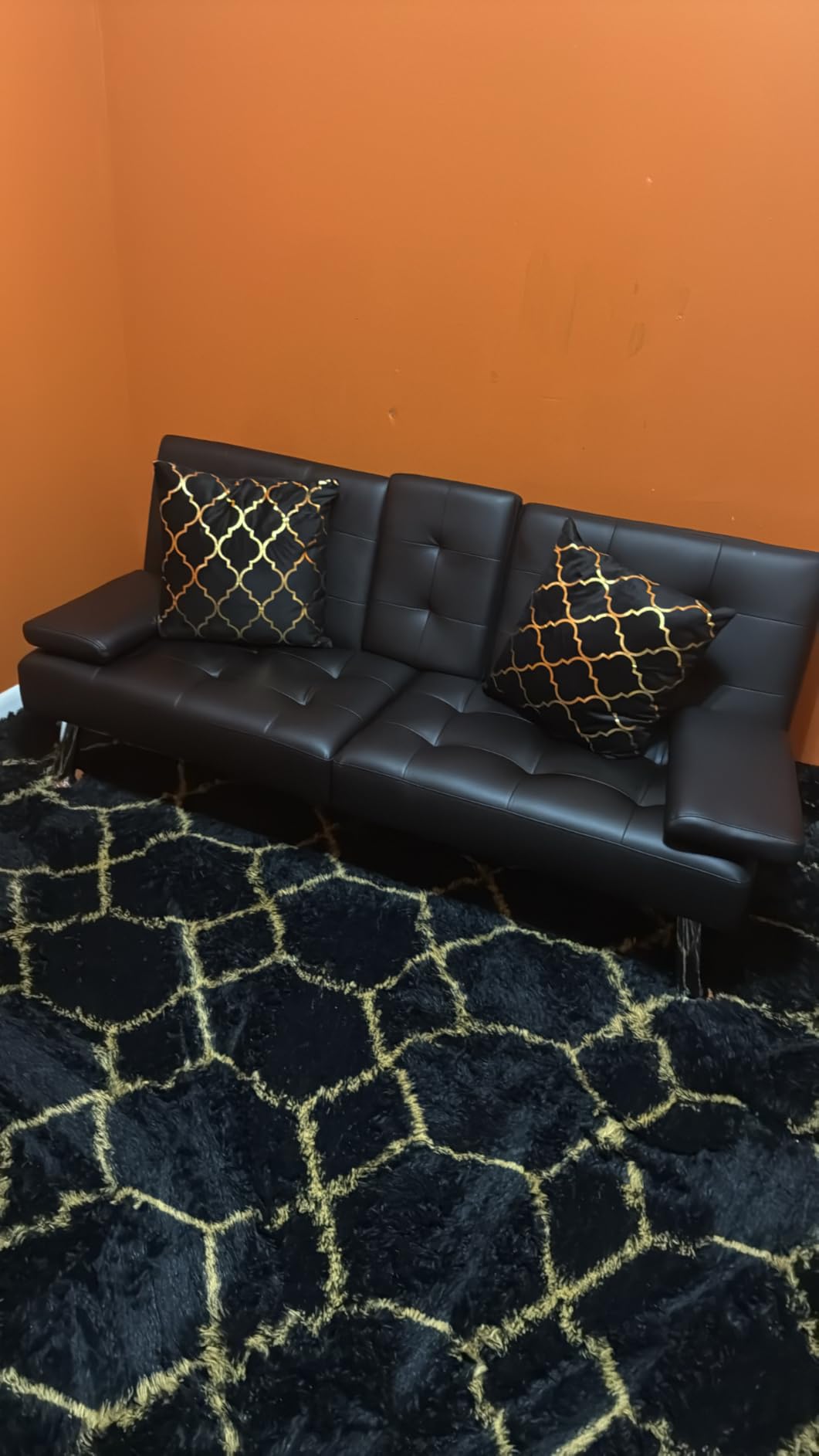 Homall Futon Sofa Bed, Leather Futon Couch with Removable Armrests, Adjustable Recliner Sleeper Sofa Bed with Dual Cup Holders for Living Room, Apartment, Office (Black) - Customer Photo 2