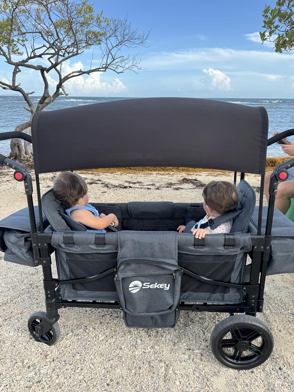 Sekey Wagon Stroller for 2 Kids, Luxury 4-in-1 Stroller Wagon - Premium Quality with Convertible Seats, Adjustable Push Handles, Removable Canopy, Snack Tray & Cooler, US Certified. Gray - Customer Photo 2