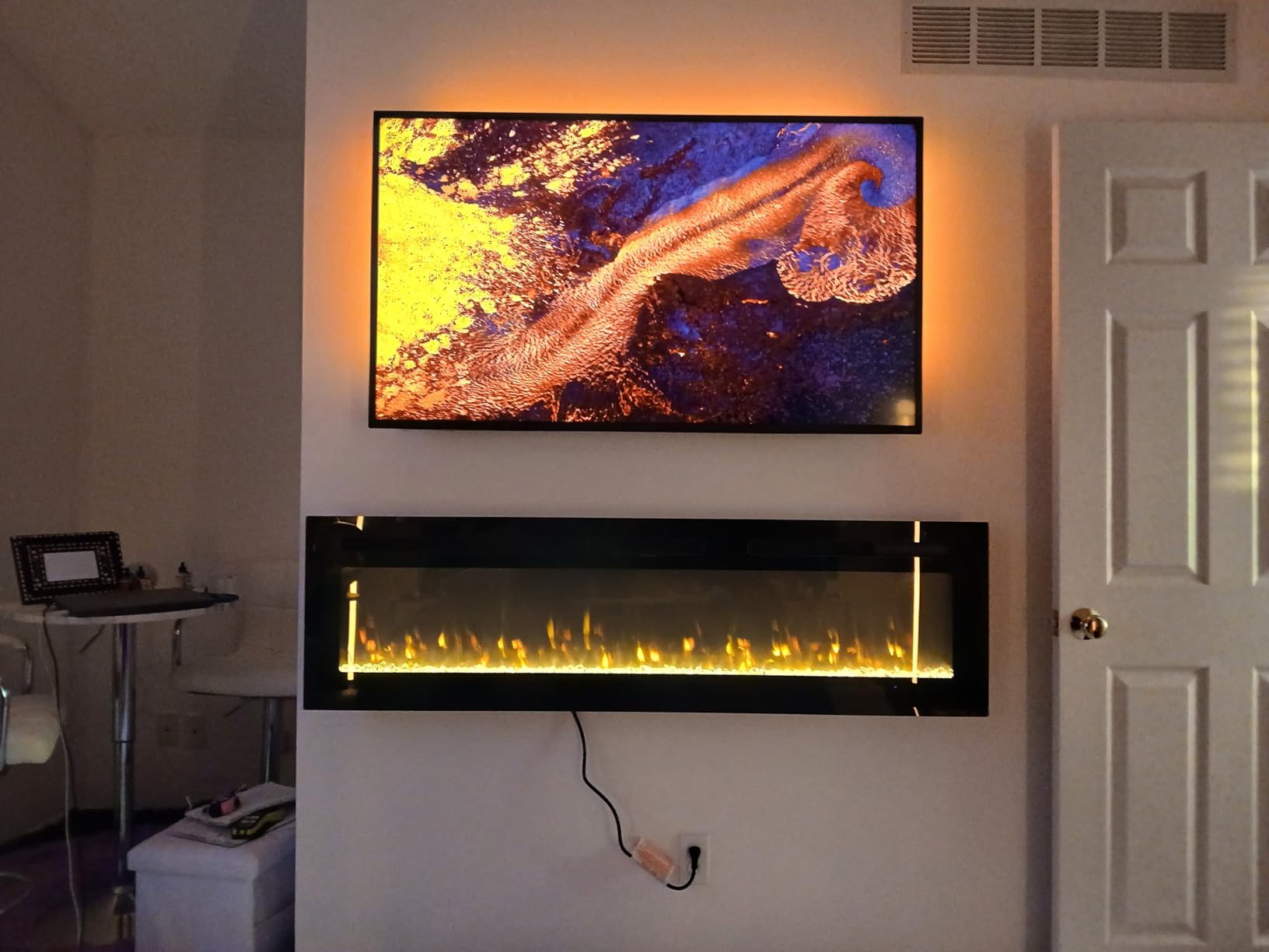 60 Inch Electric Fireplace in-Wall Recessed and Wall Mounted, Ultra-Thin Linear Fireplace Heater 750/1500W with Realistic Flame, Higher Temperatures & Lower Noise, Log Set & Crystal Options - Customer Photo 1