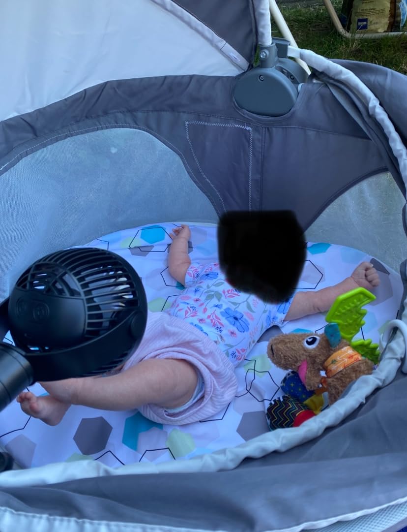 Portable Stroller Fan, 4000mAh Rechargeable Clip on Baby Fan 25H Battery Life, Head Detachable 360° Rotate Mini Fans, 4 Speed Personal Fans with Night Light for Car Seat Crib Bike Treadmill, Black - Customer Photo 1