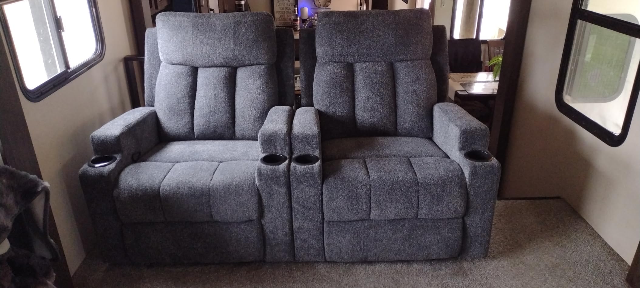 Phoenix Home Manual Recliner Chair with Massage and Heat Ergonomic Overstuffed Breathable Fabric Reclining Chair with 2 Side Pockets, 2 Cup Holders, Remote Control, Living Room, Bedroom, Gray - Customer Photo 1