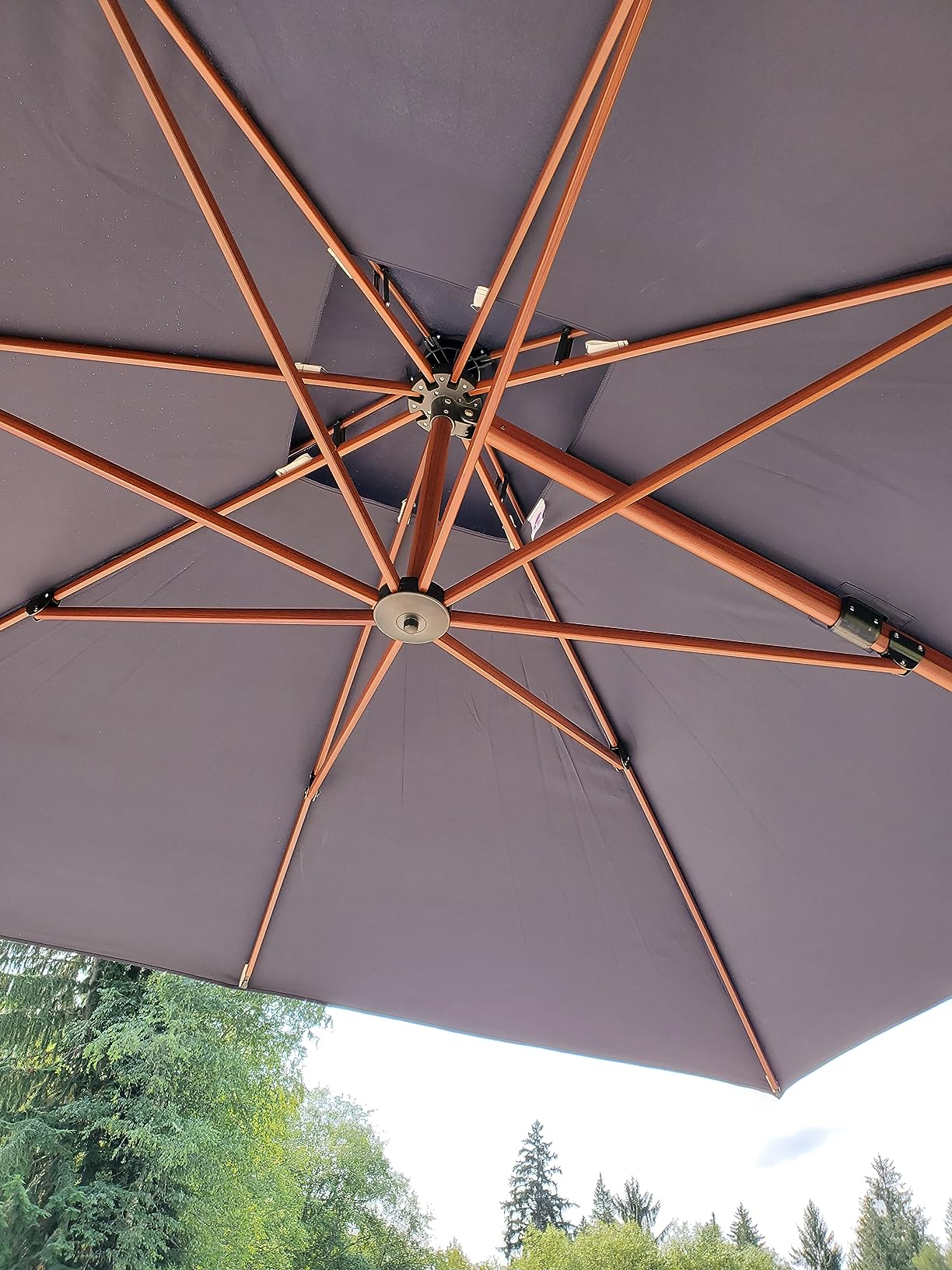 PURPLE LEAF 9' X 12' Patio Large Cantilever Umbrella Outdoor Round Wood Umbrellas Offset Umbrella Heavy Duty Sun Umbrellas for Garden Deck Pool, Deep Beige Customer Review PURPLE LEAF 9' X 12' Patio Large Cantilever Umbrella Outdoor Round Wood Umbrellas Offset Umbrella Heavy Duty Sun Umbrellas for Garden Deck Pool, Deep Beige - Customer Photo 2