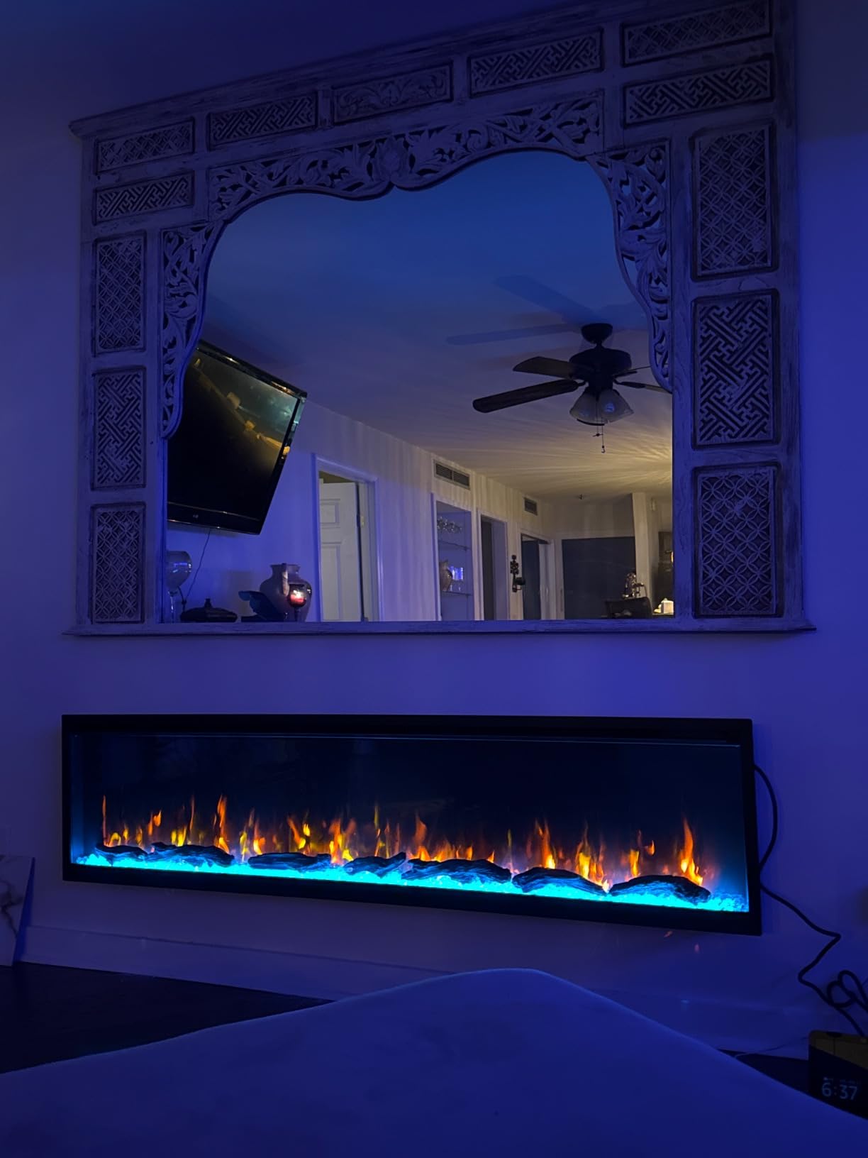 PuraFlame Herman 72 Inch Smart Linear Electric Fireplace - Premium Flame with 9 Colors, Clean Design, Recessed in-Wall or Wall-Mount or Free Standing, Compatible with Alexa and Google Assistant - Customer Photo 1