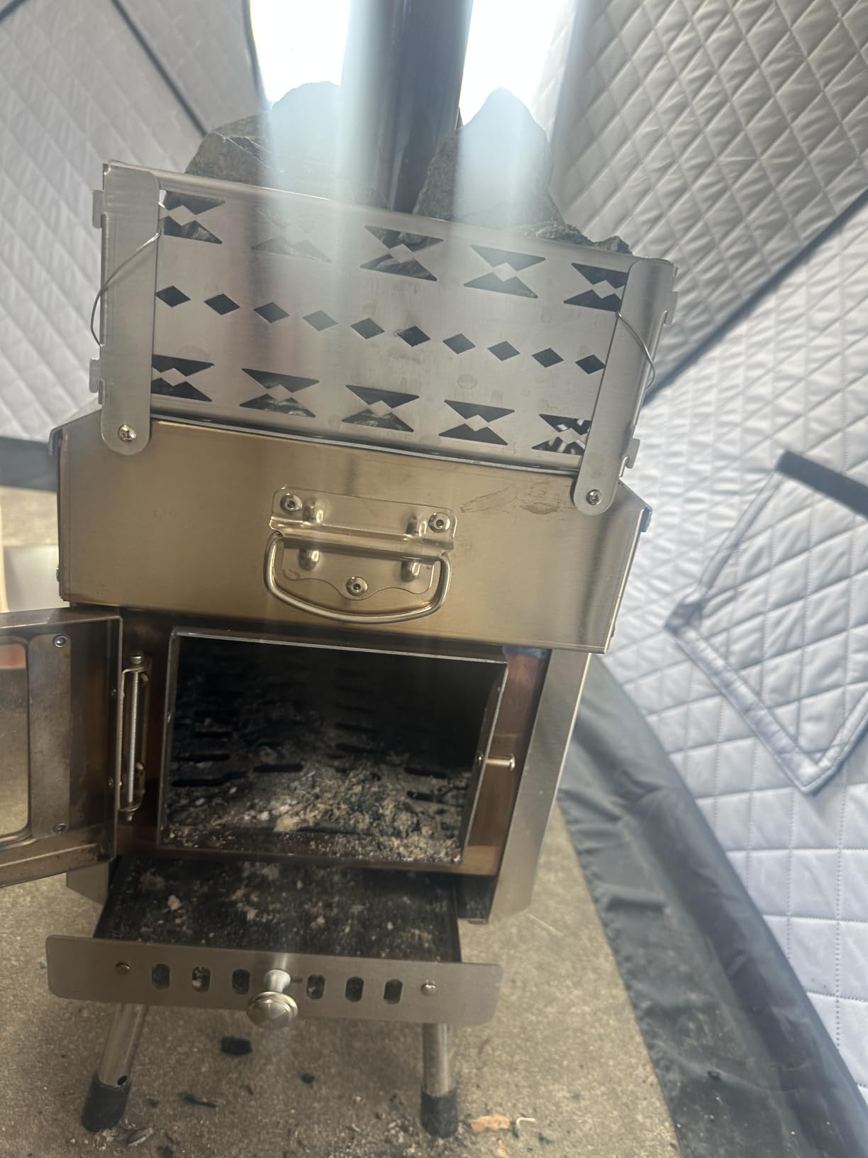 CHANGE MOORE Wood Burning Sauna Hot Tent Stove, Upgraded Heat Concentration for Lasting Warmth, Portable Camping Wood Stove, Outdoor Camping Fireplace with Anti-scalding Cloth & Chimney Pipe - Customer Photo 1