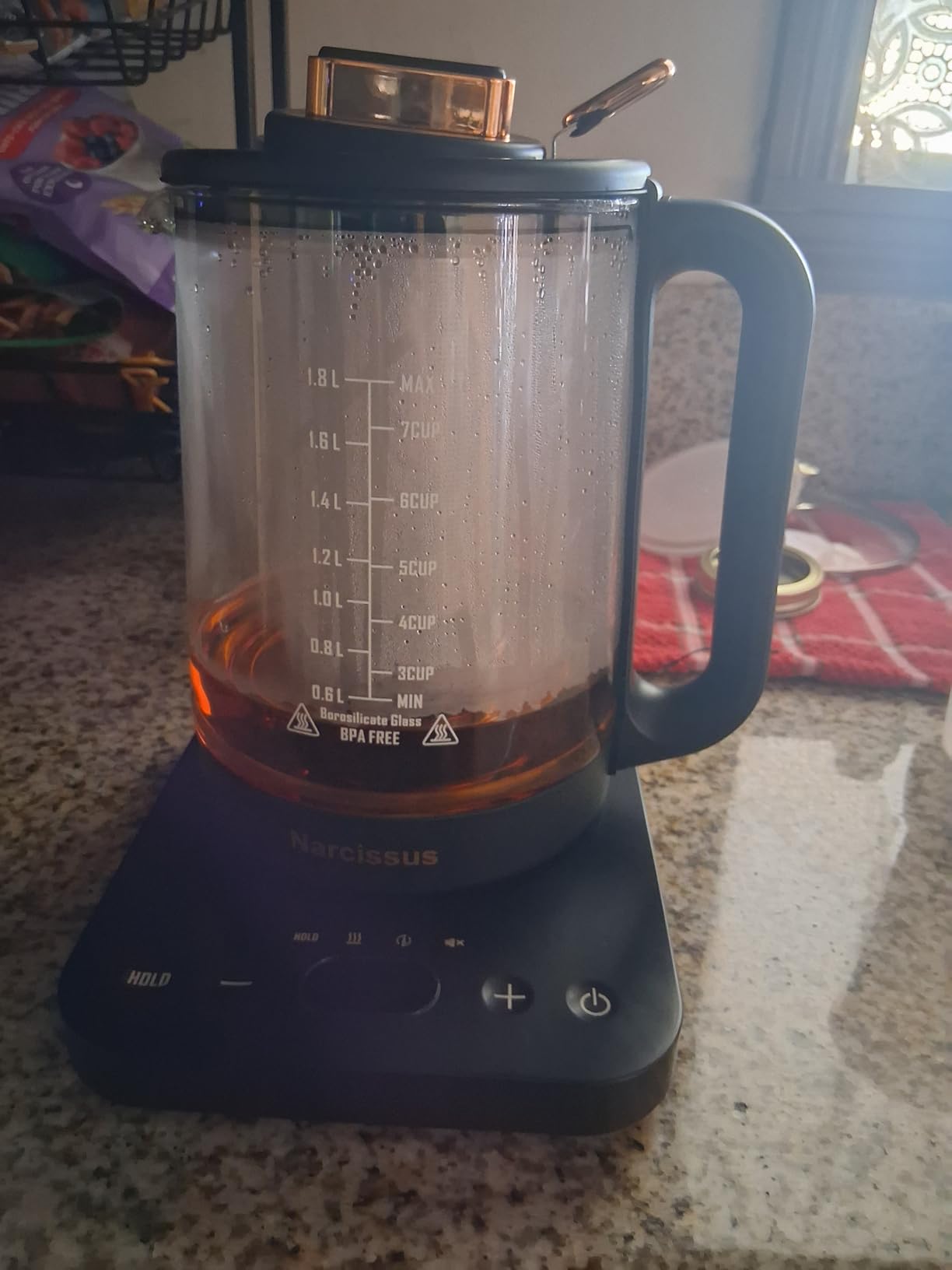 Narcissus Electric Kettle Temperature Control ±5℉, 1.8L Glass Electric Tea Kettle with Removable Infuser for Flowers & Fruit Tea, 1200W Fast Boiling, 6 Hours Keep Warming, Black - Customer Photo 1