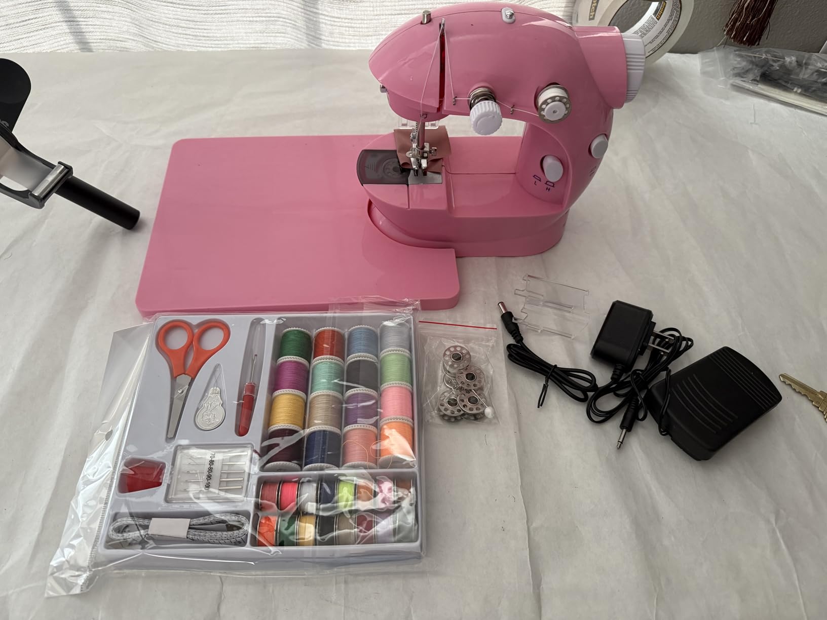 Sewing Machine for Beginners with Expansion Table Foot Pedal and 42Pcs Sewing kit Finger Guard & Light Mini Small Portable Sewing Machines 2-Thread 2-Speed 2-Switches for Kids Ages 8-12 Blue Set - Customer Photo 1