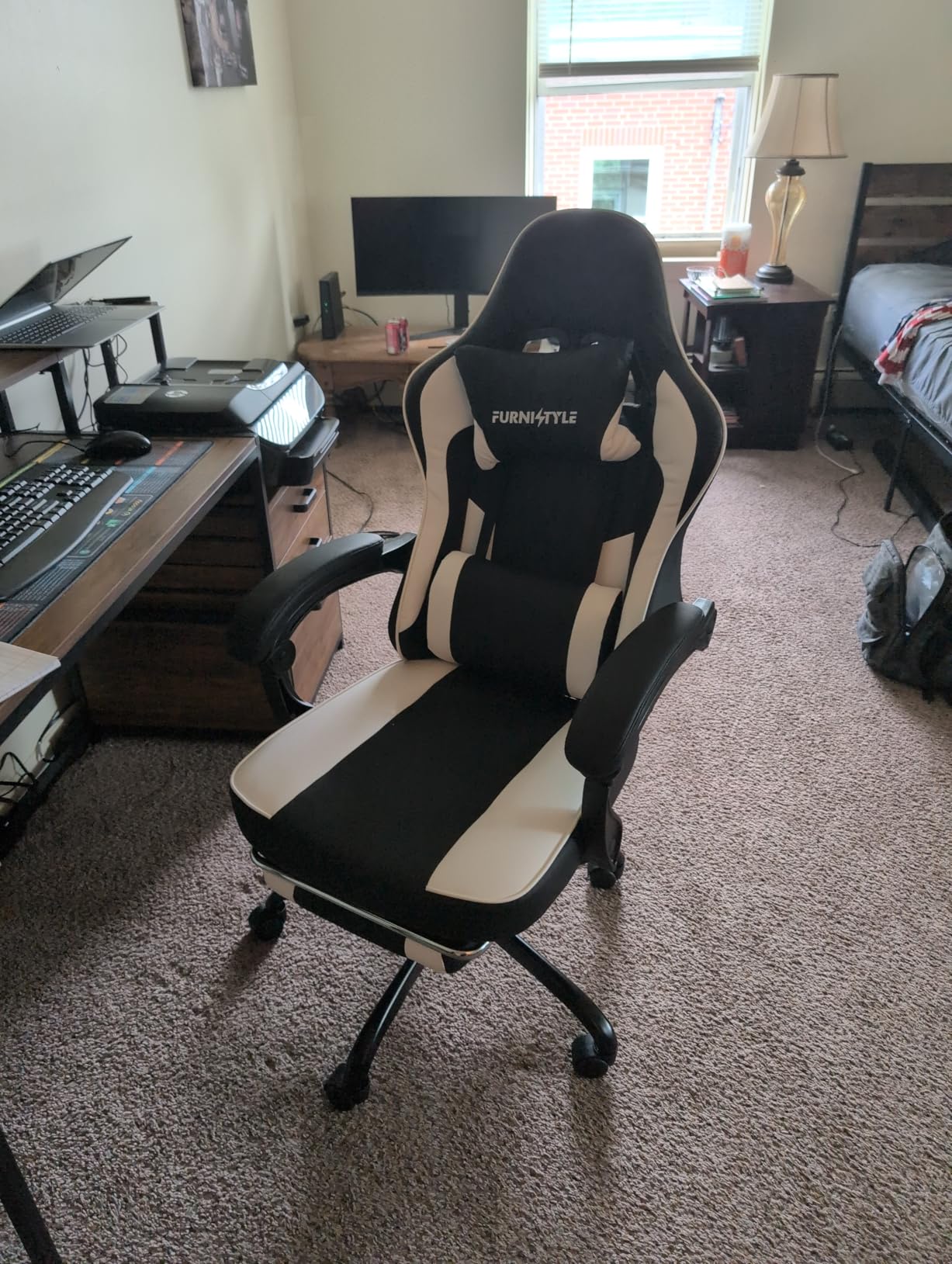 Gaming Chair with Footrest, Reclining Video Game Chairs for Adults with Lumbar Support, Linkage Armrests, Ergonomic Computer Chair for Gaming or Office, PU Black-White - Customer Photo 1