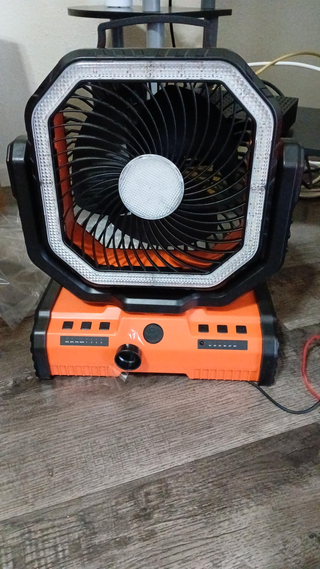 12 Inch Portable Camping Fan, 40000mAh Rechargeable Battery Powered Fan with 4 Speeds Wind and LED Light 140H, Cool & Warm Light and SOS Mode, Auto Oscillating, 360° Rotating Hang Hook(Orange) - Customer Photo 1