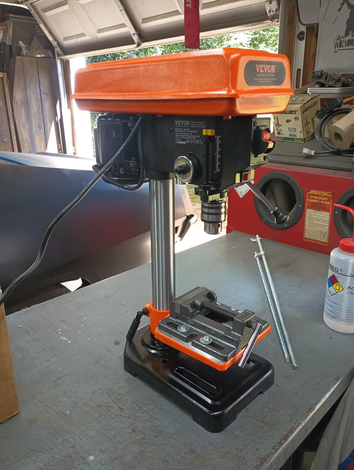 VEVOR Benchtop Drill Press, 3.2 Amp and 5-Speed Adjustable Drill Press with 10 in Swing, Cast Iron Frame, Worktable Tilts 0-45°, Ideal for Drilling Wood & Metal - Customer Photo 1