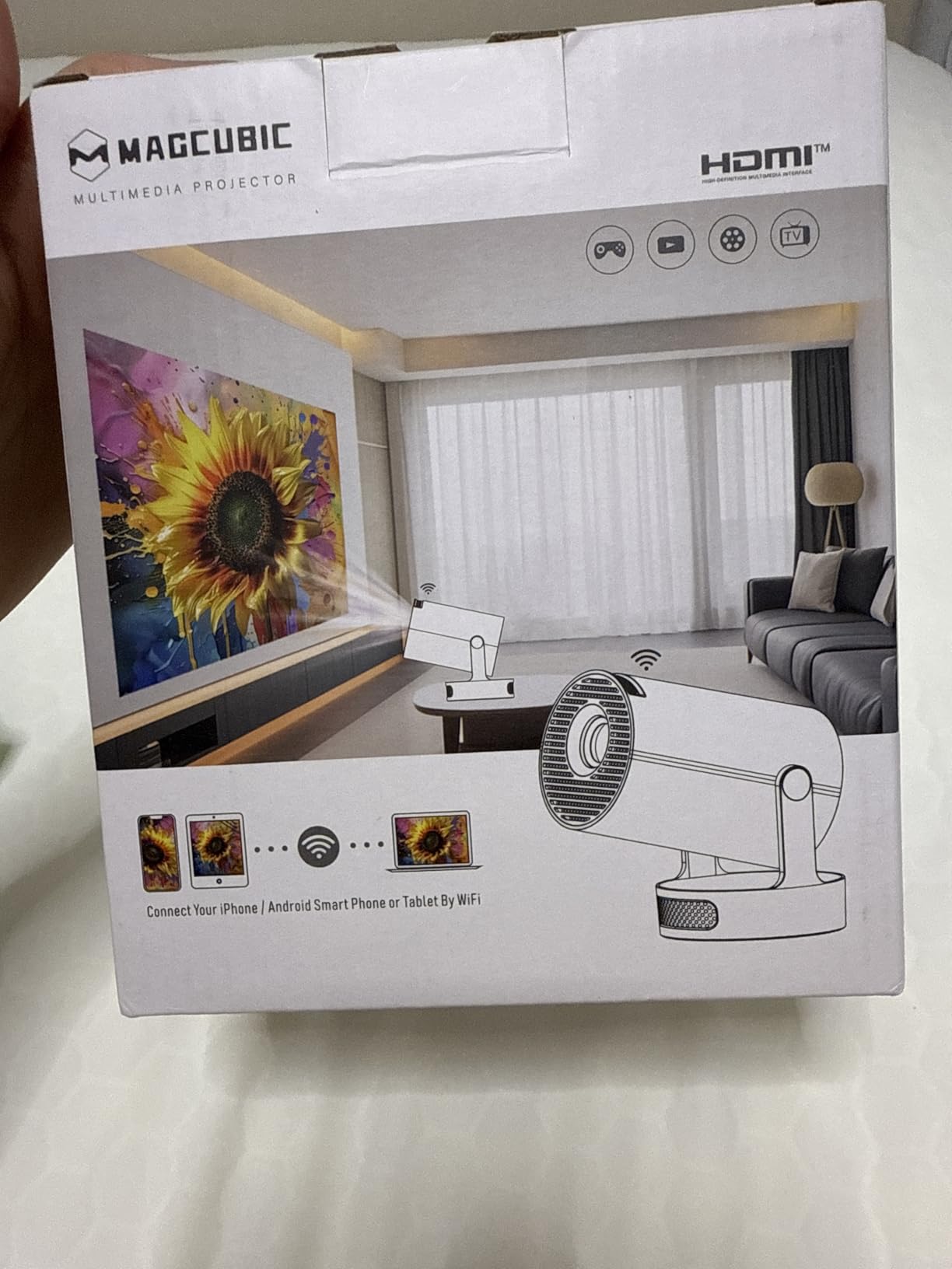 Mini Projector 4K support with WiFi 6 and Bluetooth 5.4, 5w Soundbase Speaker, Auto Vertical Keystone 180°Rotatable Portable Proyector for Home Bedroom Outdoor HY300Pro+ - Customer Photo 1