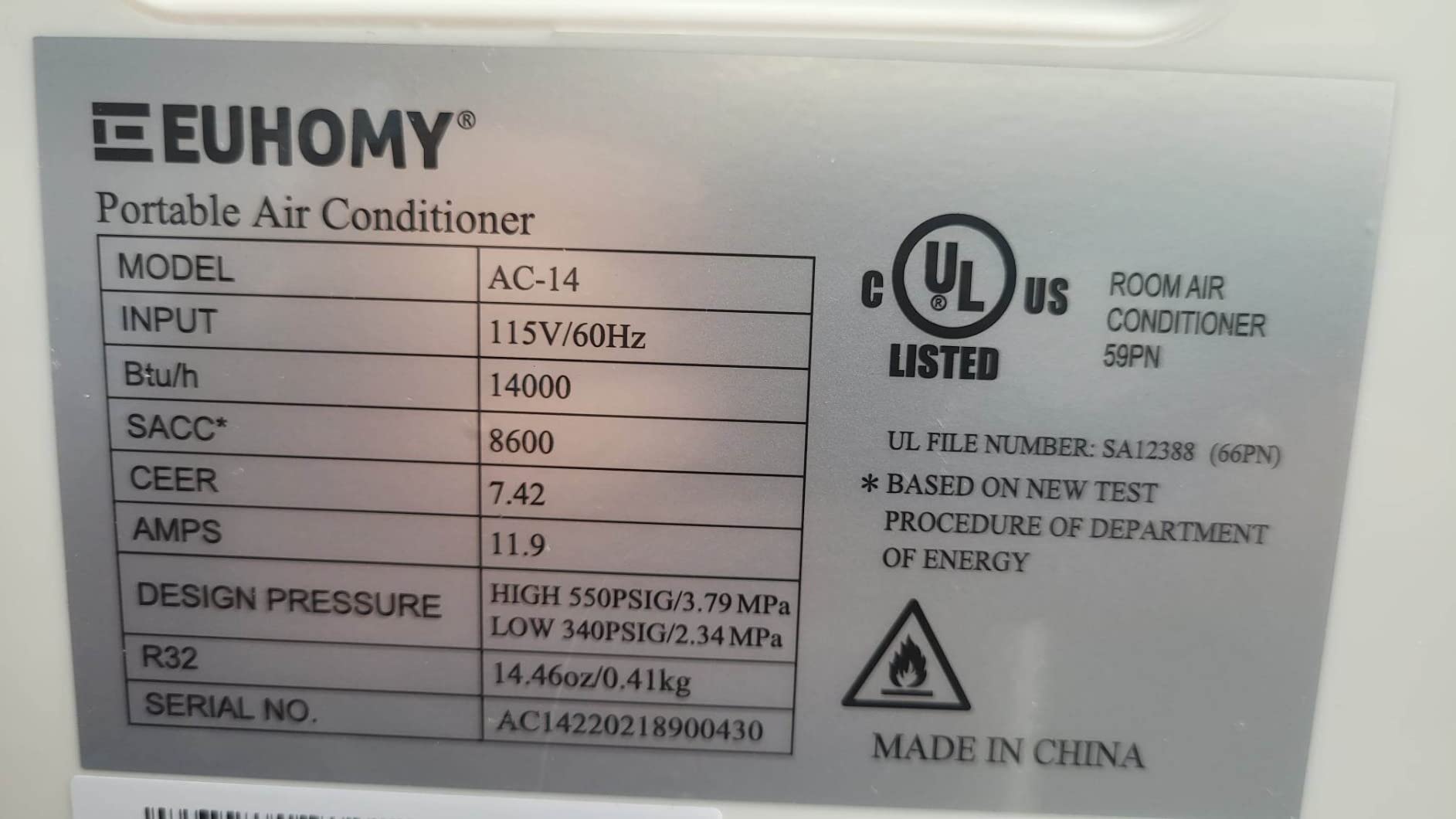 EUHOMY Portable Air Conditioners 12,000 Btu, 4 in 1 Portable Cooling AC with Heat, Dehumidifier, Fan Modes, Quiet Stand-up AC with 46dB Low Noise & Sleep Mode for Bedrooms, room up to 550 Sq.Ft - Customer Photo 1