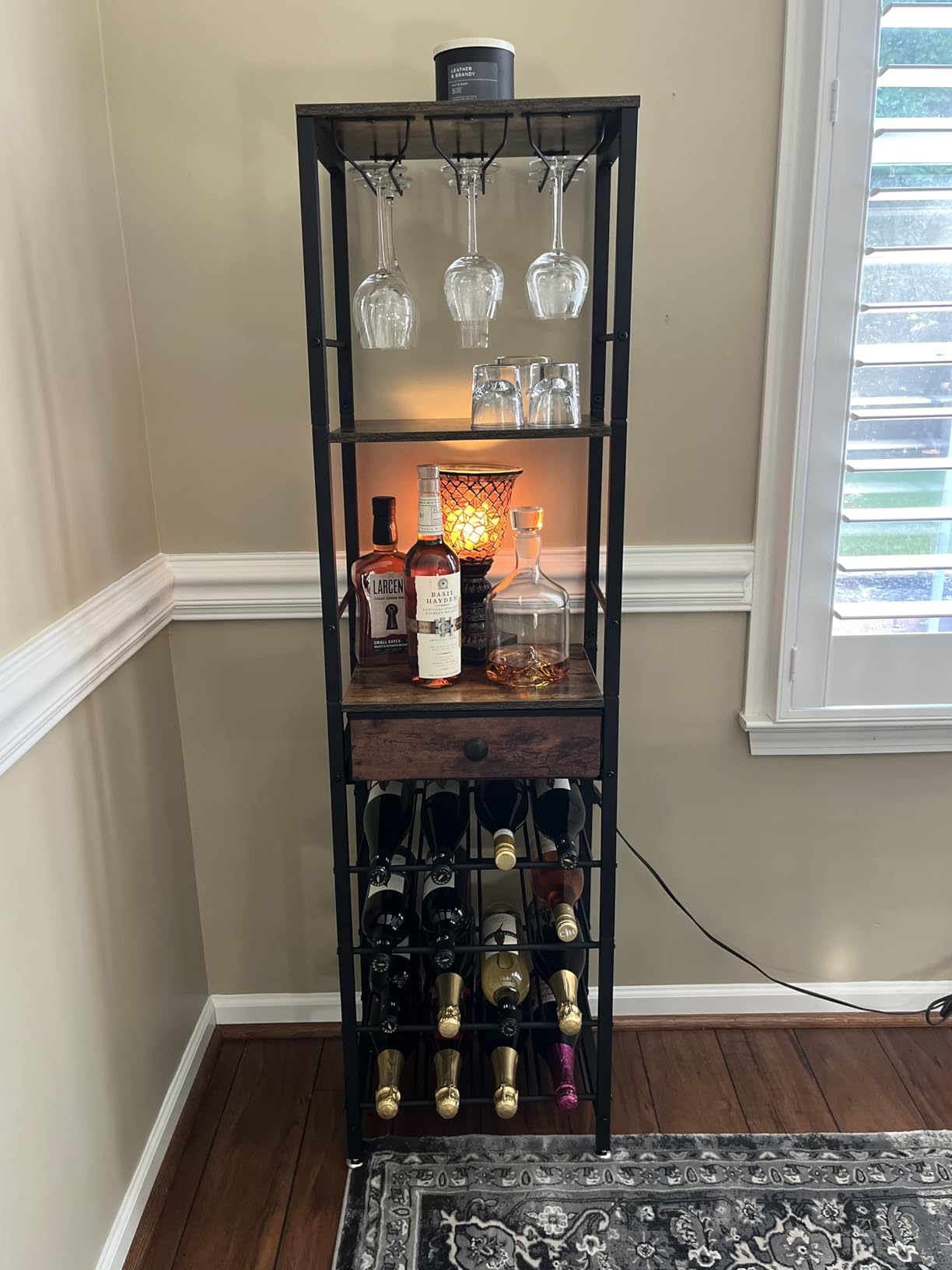 IBUYKE Wine Racks Freestanding Floor,Liquor Bottle Holder,16 Bottles Wine Cabinet with Glass Holder,Wine Holder Display,Mini Wine Bar Table for Living Room,Kitchen Pantry,Dining Room,Brown UTMJ907H - Customer Photo 1