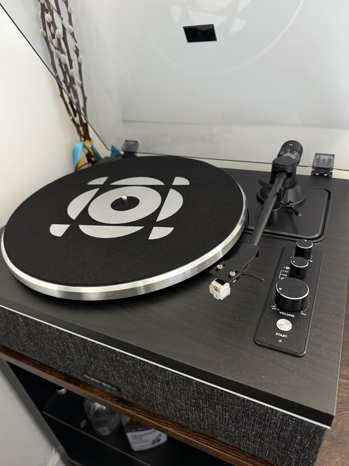 ONE-S Vinyl Record Player with Bluetooth Input/Output, All-in-One Vintage Turntable Built in Speakers, Phono Preamp & DSP, AT-3600L Cartridge, 33/45 RPM (Walnut) - Customer Photo 1