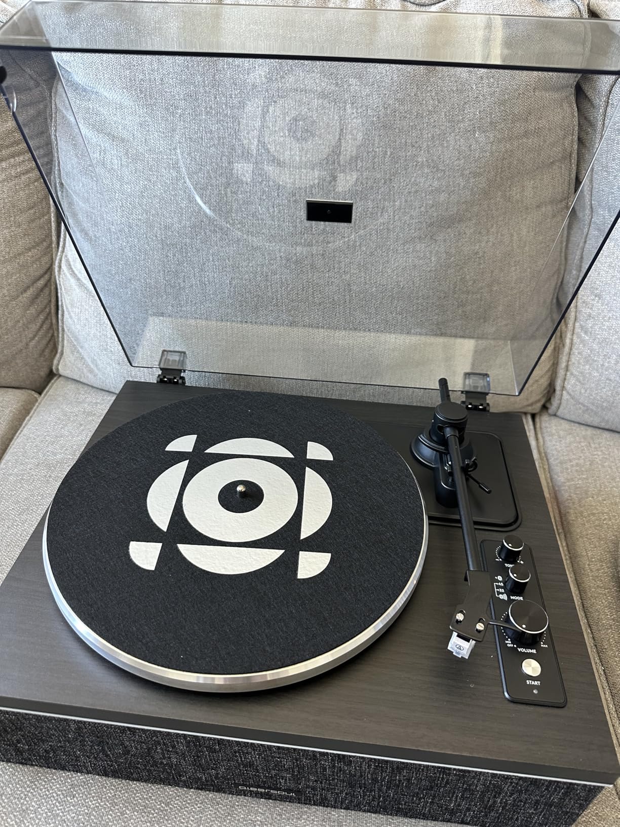 ONE-S Vinyl Record Player with Bluetooth Input/Output, All-in-One Vintage Turntable Built in Speakers, Phono Preamp & DSP, AT-3600L Cartridge, 33/45 RPM (Walnut) - Customer Photo 1