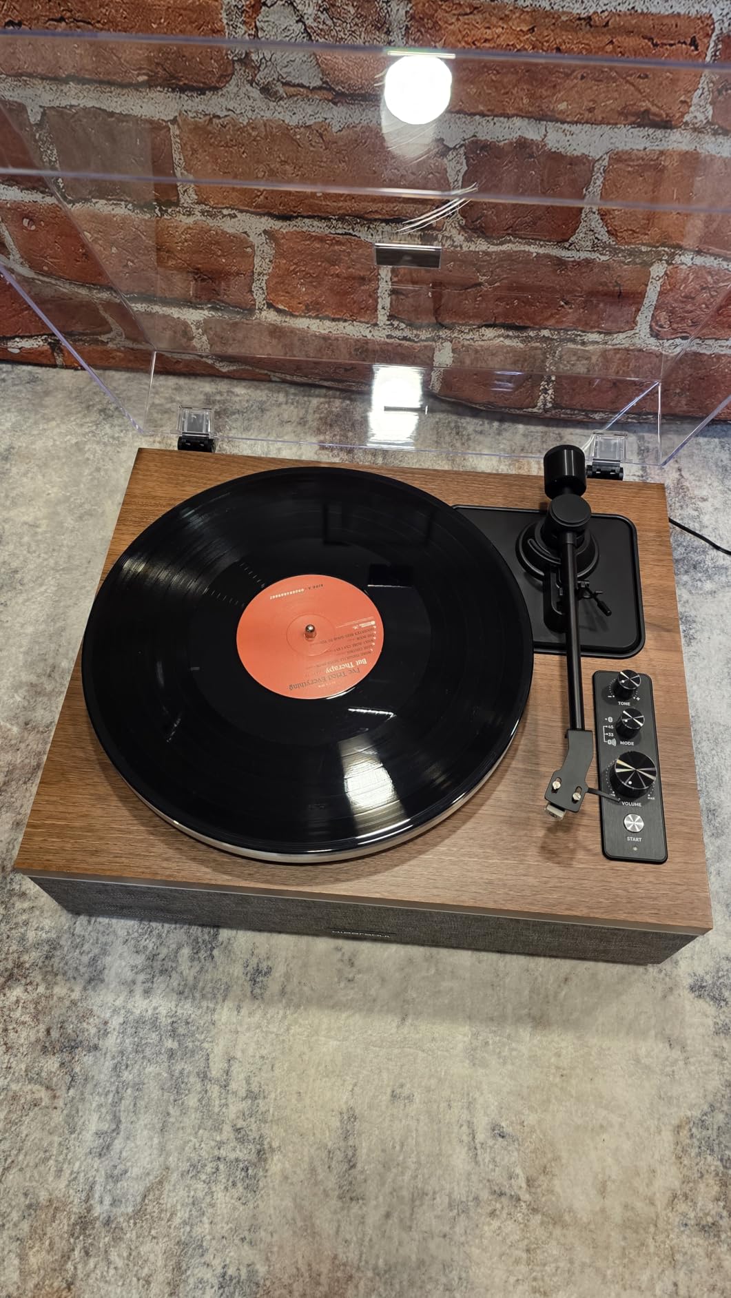 ONE-S Vinyl Record Player with Bluetooth Input/Output, All-in-One Vintage Turntable Built in Speakers, Phono Preamp & DSP, AT-3600L Cartridge, 33/45 RPM (Walnut) - Customer Photo 2