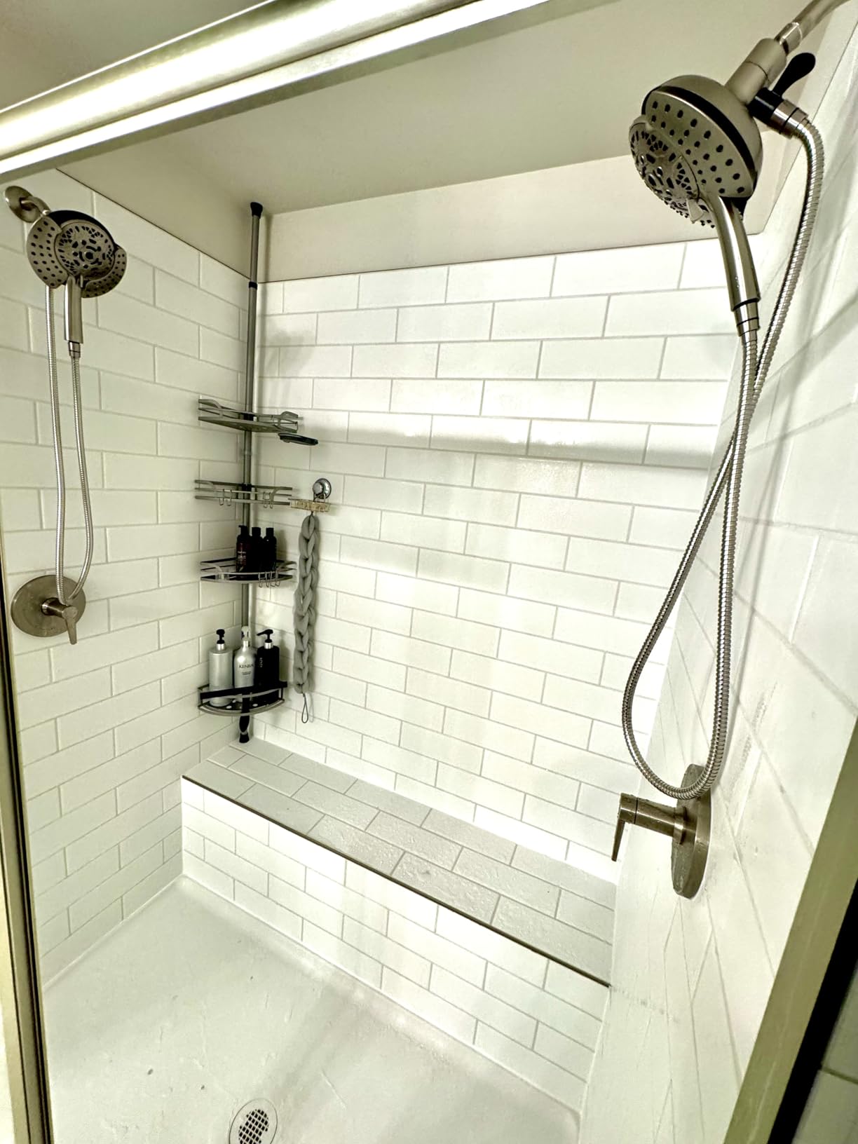 HAMITOR Shower Caddy Tension Pole：4-Tier Rustproof Bathroom Corner Shelf for Renters - 47-121inches Adjustable Bathtub Organizer with Soap Holder-large capacity rack for Shampoo Storage Home Accessory - Customer Photo 2