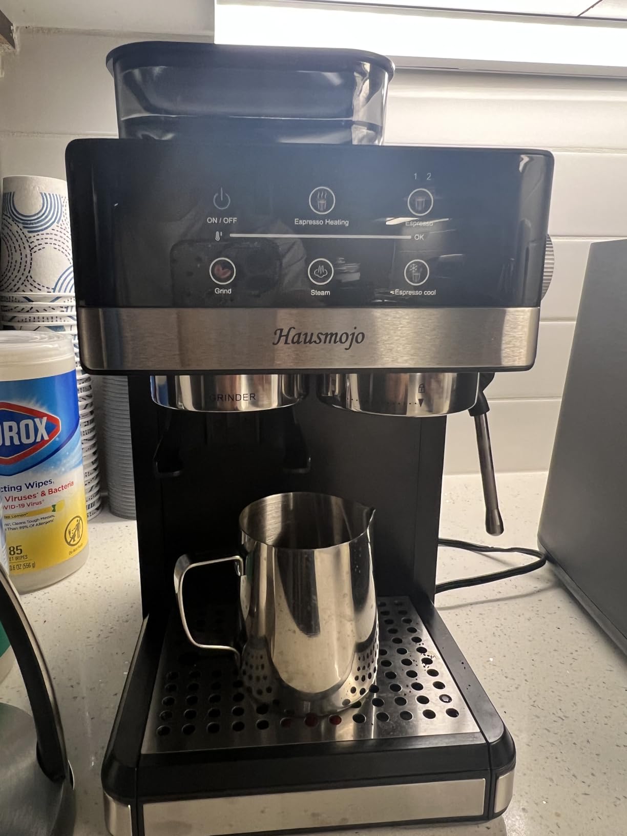 Hausmojo Espresso Machine with Grinder, 20Bar Expresso Coffee Machines with Milk Frother, Professional Compact Stainless Steel Coffee Maker for Espresso, Latte & Cappuccino - Customer Photo 1