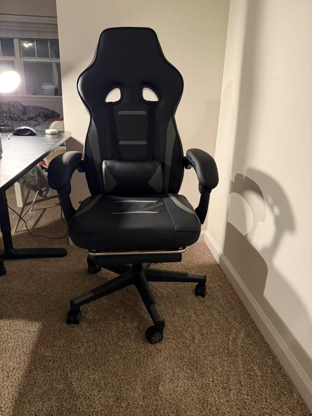 GTPLAYER Gaming Chair with Footrest, Big and Tall Computer Game Chair 350lb Racing Style, Ergonomic High Back Lumbar Support and Recliner, Moon Gray - Customer Photo 1