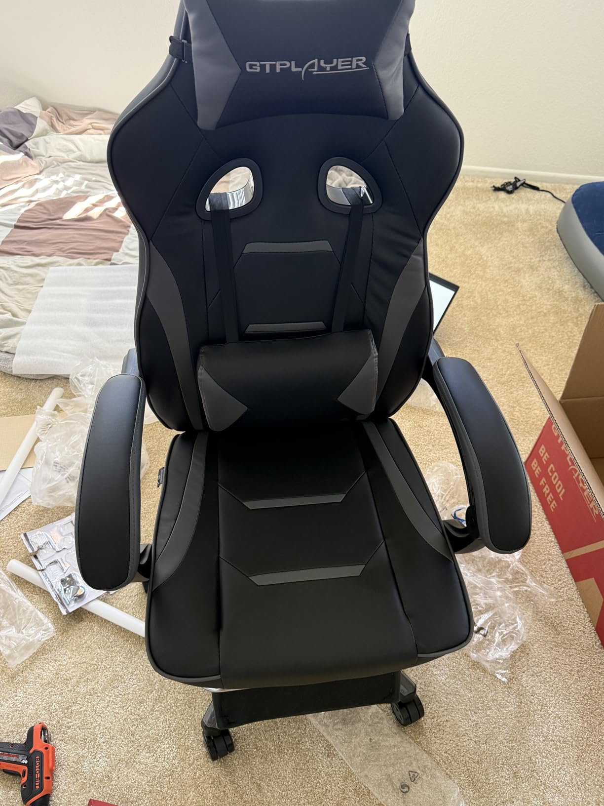 GTPLAYER Gaming Chair with Footrest, Big and Tall Computer Game Chair 350lb Racing Style, Ergonomic High Back Lumbar Support and Recliner, Moon Gray - Customer Photo 4