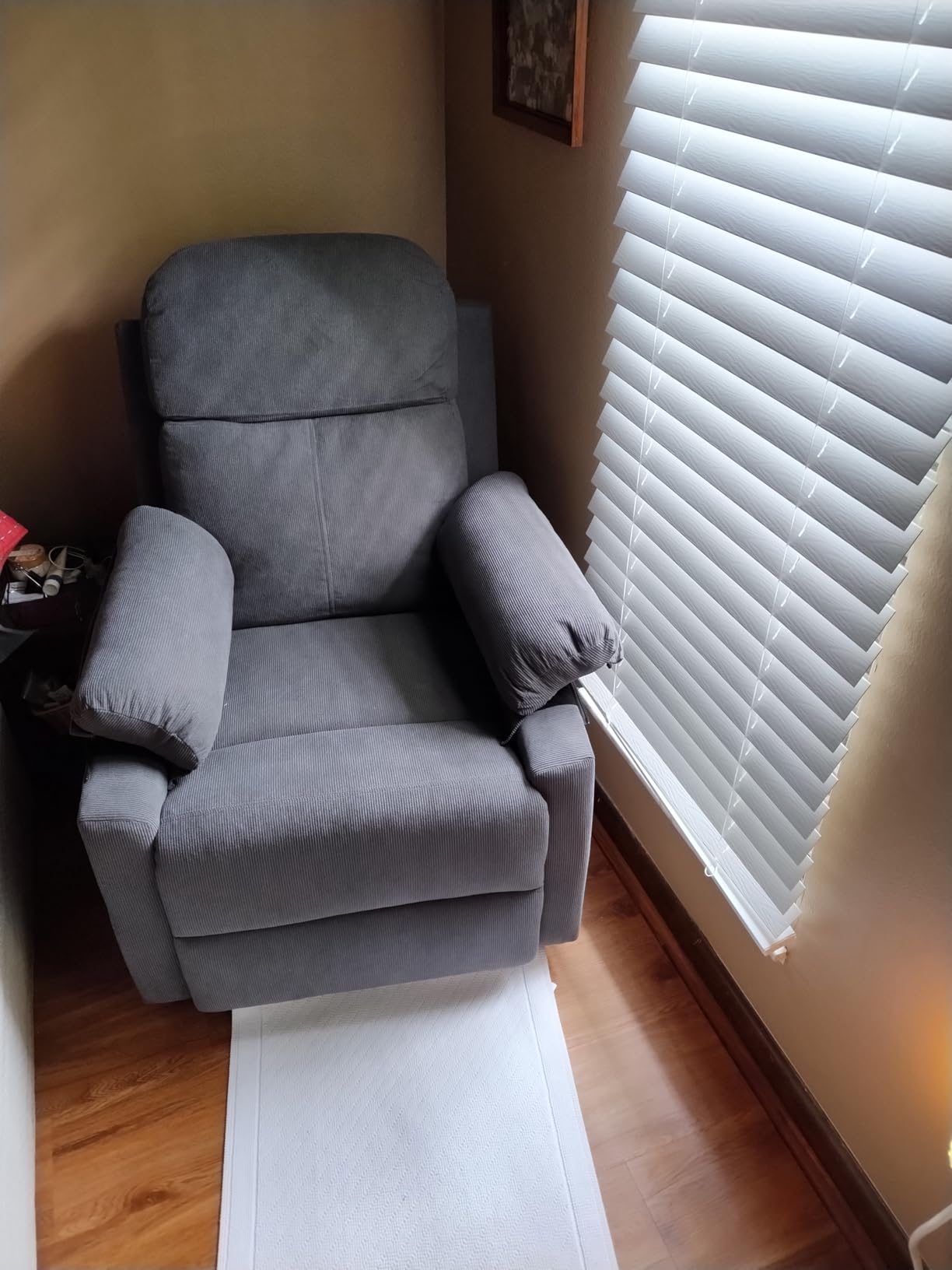 Recliner Chair, Small Recliners for Small Spaces, Upholstered Manual Recliner with Side Pockets, Comfy Corduroy Chairs for Living Room, Bedroom, Reading - Customer Photo 1