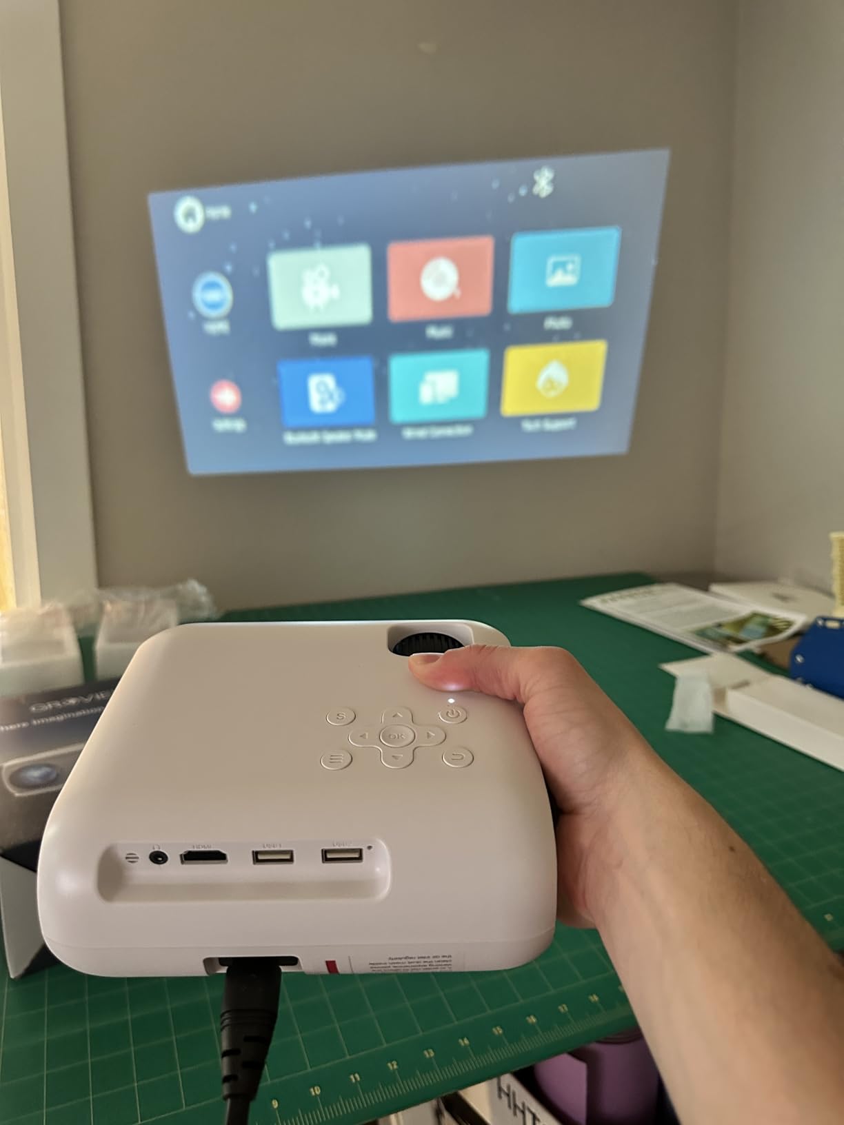 GROVIEW Native 1080P Bluetooth Projector, Home Theater Movie Mini Portable Projector with Built in Speaker, Compatible with Fire Stick/PS5/Switch/USB for Bedroom Outdoor Indoor Use - Customer Photo 1