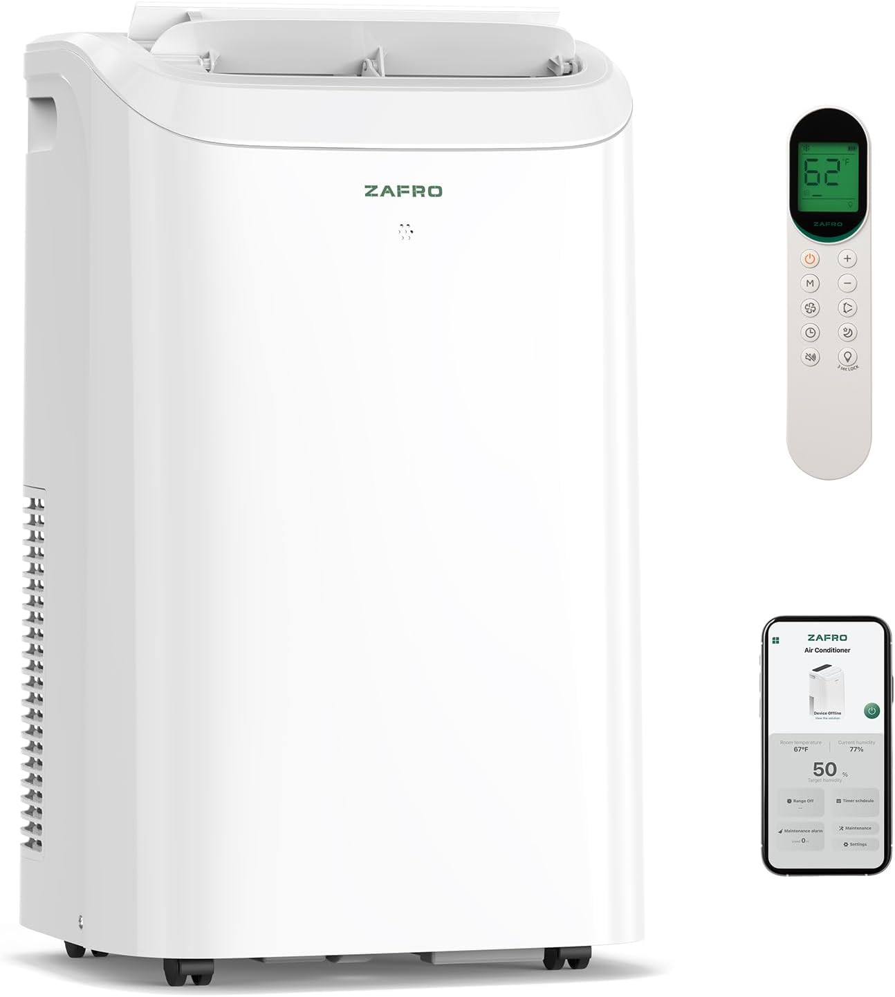 ZAFRO Portable Air Conditioner 14,000 BTU (10,000 BTU SACC), 46dB-Quiet Cooling, WiFi/App Control, 24H Timer with Fan & Dehumidifier, Easy Installation for Bedroom, Office, Living Room - Customer Photo 1