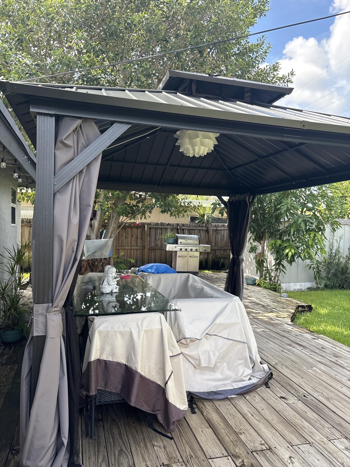 10'x12' Hardtop Gazebo, Double-Layer Galvanized Steel Roof Gazebo, All-Season Aluminum Frame Pavilion with Privacy Curtains and Netting for Patio, Garden, Hot Tub & Backyard - Customer Photo 1
