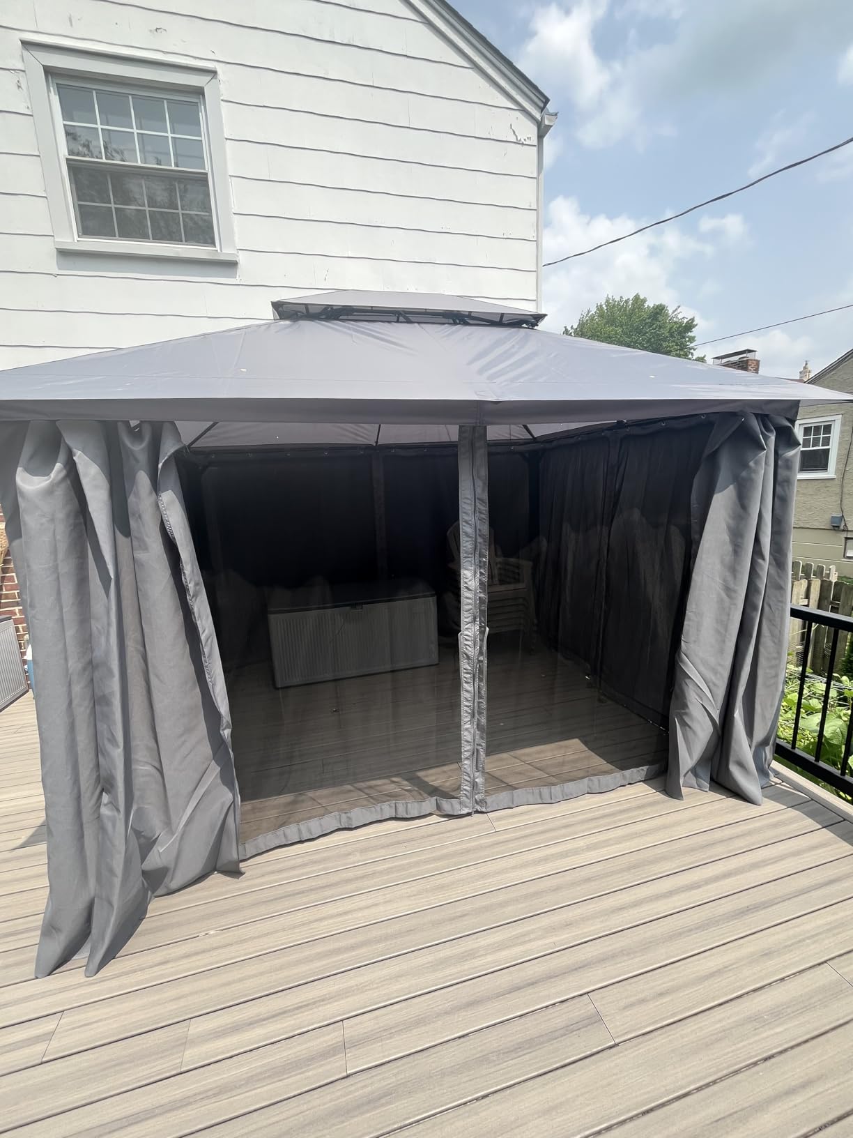 AOXUN Outdoor Gazebo for Patio 10x12, Metal Frame Canopy with Double Roofs, Heavy Duty Party Tent and Shelter with Mosquito Netting and Privacy Screen for Backyard, Lawn, Garden, Deck - Customer Photo 1