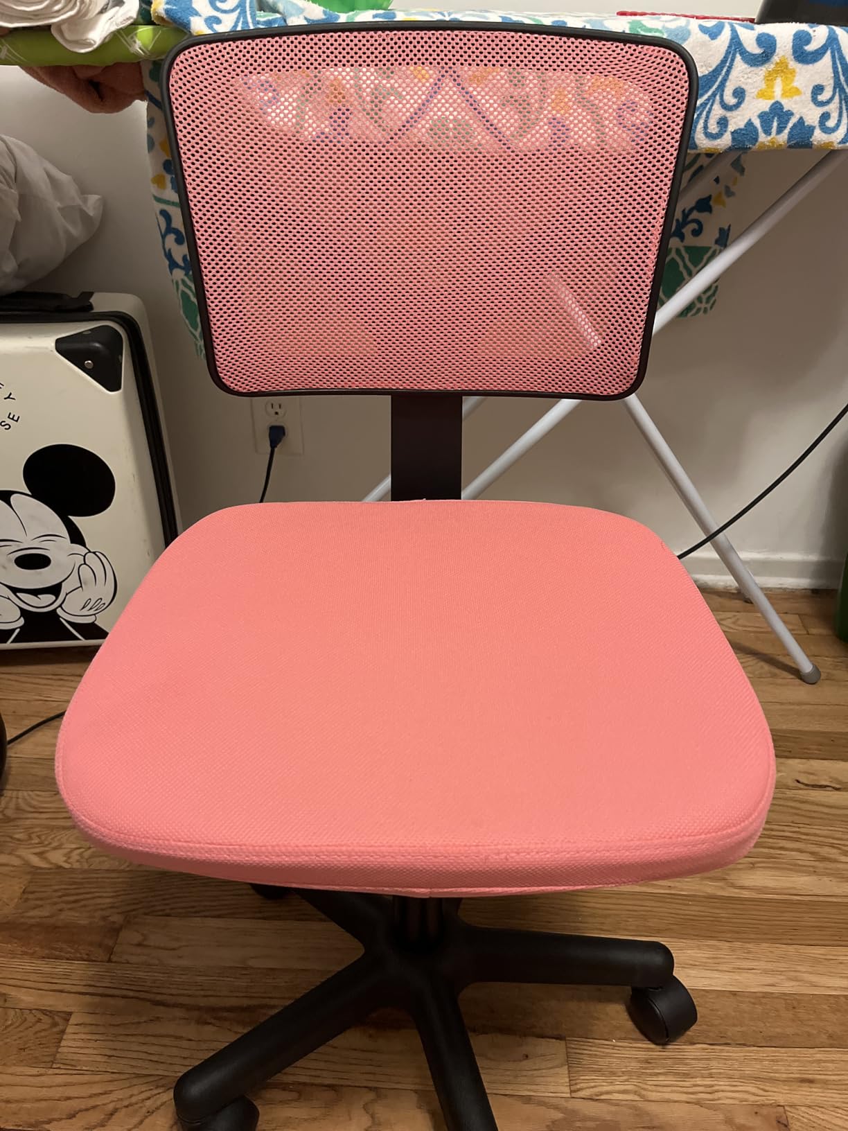 DUMOS Armless Desk Chairs with Wheels, Ergonomic Adjustable Home Office Swivel Rolling Task Chair No Arms, Comfy Mesh Mid Back Computer Work Vanity Desk Seat for Small Spaces, Light Pink - Customer Photo 1