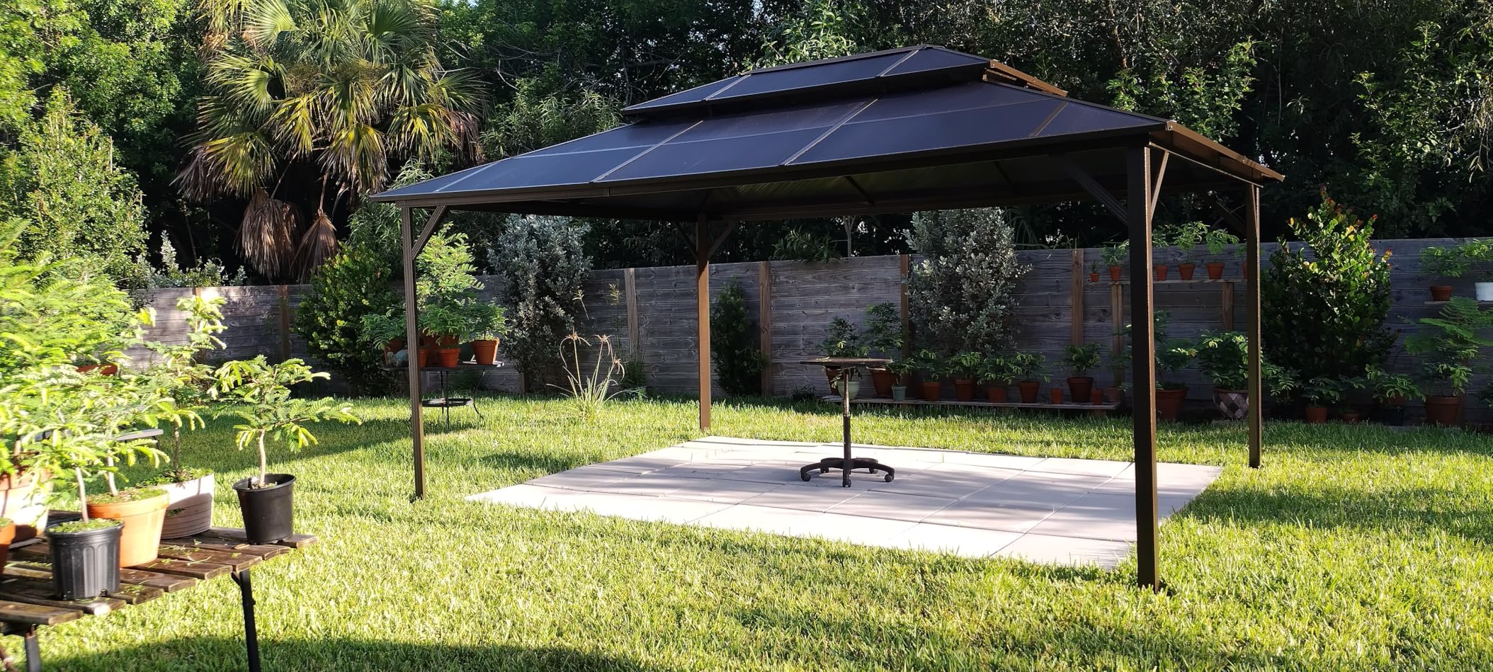 Aoxun 12'x16' Hardtop Gazebo, Aluminum Frame Permanent Pavilion with Netting and Curtains, Outdoor Polycarbonate Double Roof Canopy, Designed for Lawn, Garden, Patio - Customer Photo 1