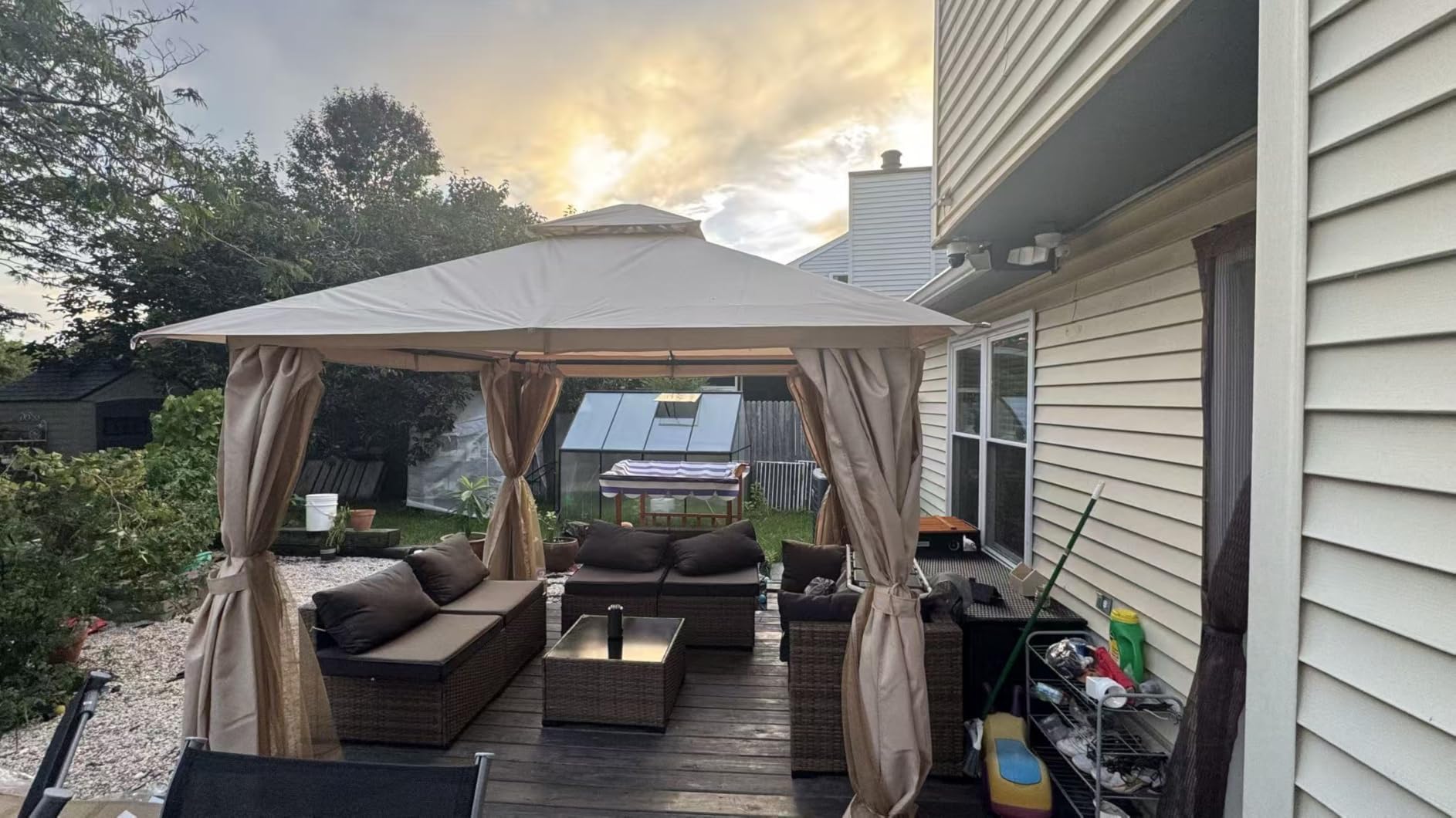 Aoxun 10'x12' Outdoor Patio Gazebo, Heavy Duty Party Tent with Wind-Resistant Ropes, Metal Frame Canopy with Mosquito Nettings and Privacy Screens for Backyard, Deck,Garden, Lawn, (Beige) - Customer Photo 1
