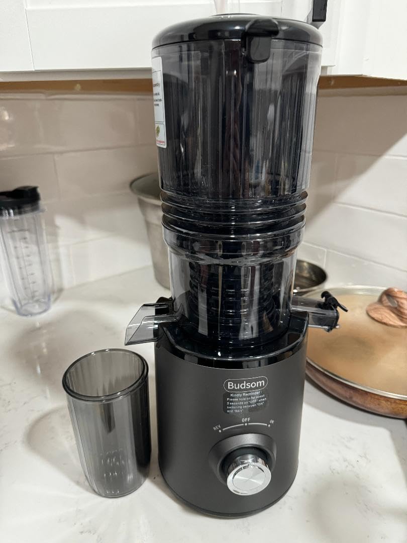 Budsom Cold Press Juicer Machine: 300W Slow Masticating Juicer for Whole Fruits & Vegetables, 5.3