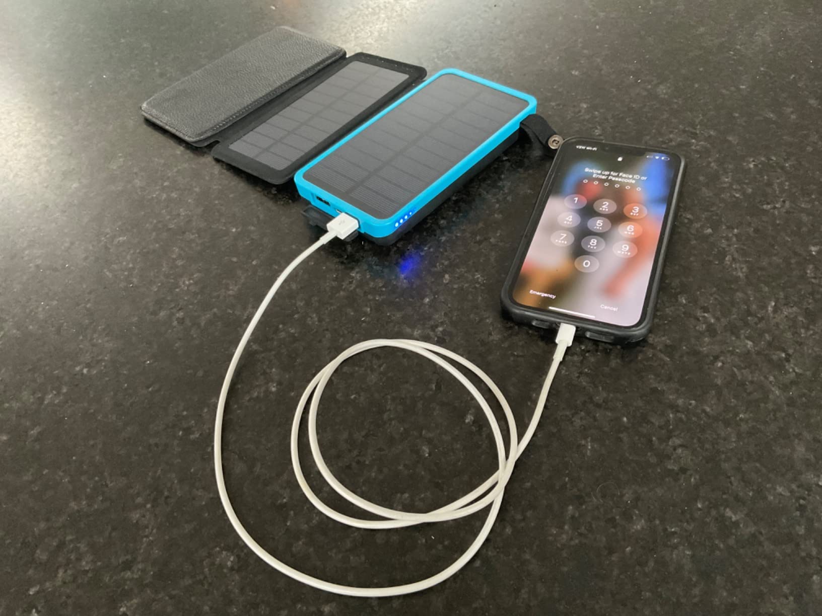 Solar-Charger-Power-Bank-49800mAh, 20W Fast Charging Portable Charger with Built-in 3 Cables & 4 Solar Panels, USB C Solar Battery Bank with LED Flashlights for Smartphones, Tablets - Customer Photo 1