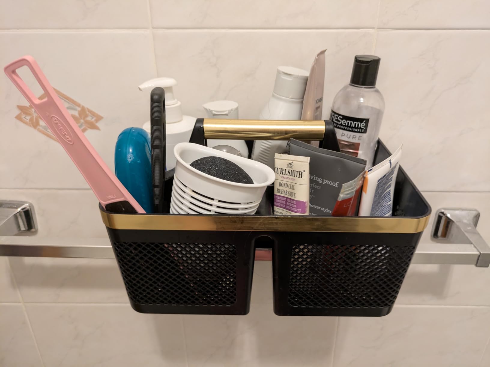 Plastic Shower Caddy Dorm: Portable Bathroom Caddy Organizer with Handle and Holes, Cleaning Basket, Hard Shower Basket Storage Tote for Toiletry, College Dorm Room Essentials White/Silver - Customer Photo 1