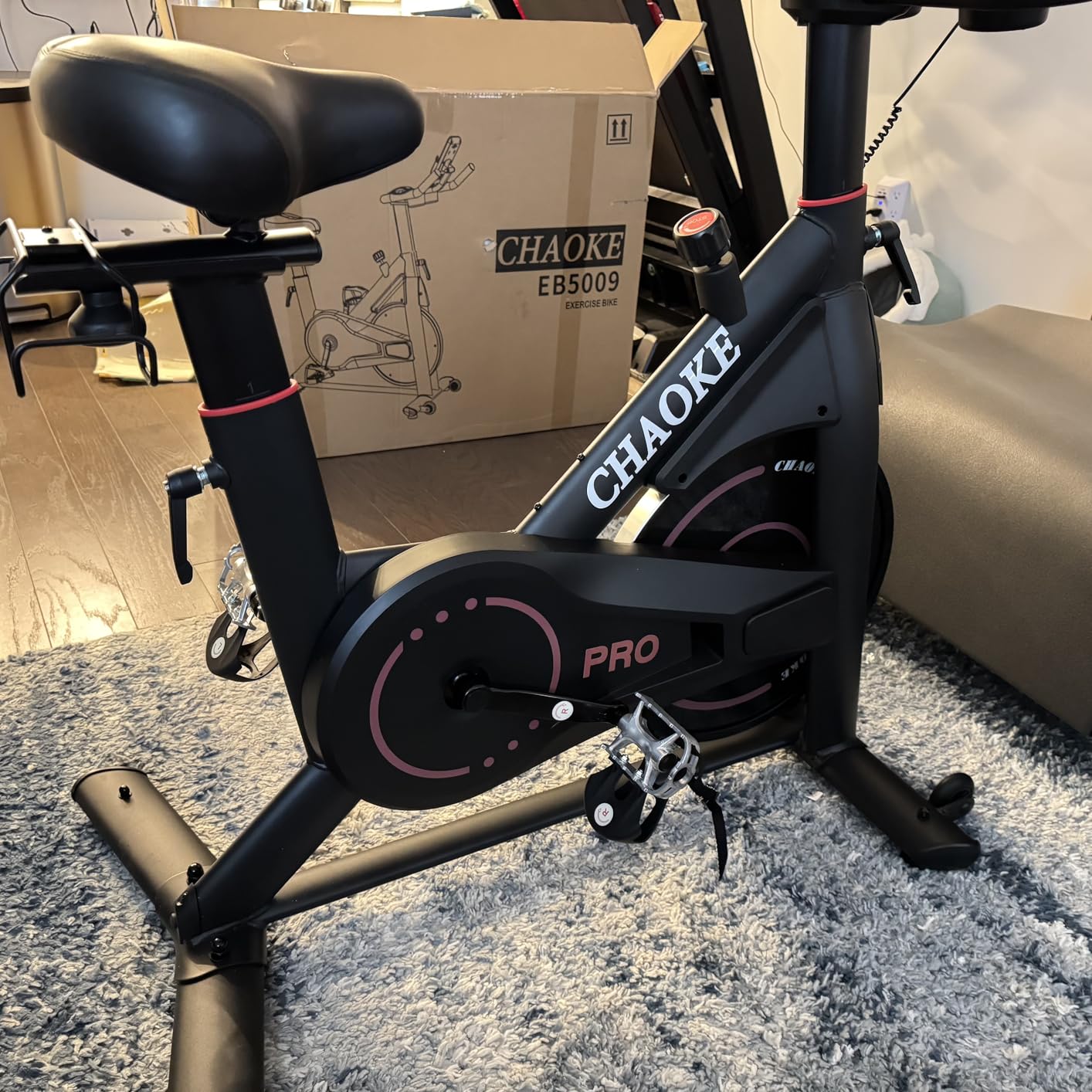Exercise Bike, CHAOKE Quiet Magnetic Resistance 300LB Capacity Stationary Bike for Home with App Compatible, Indoor Bike with Comfortable Seat and Digital Display - Customer Photo 2