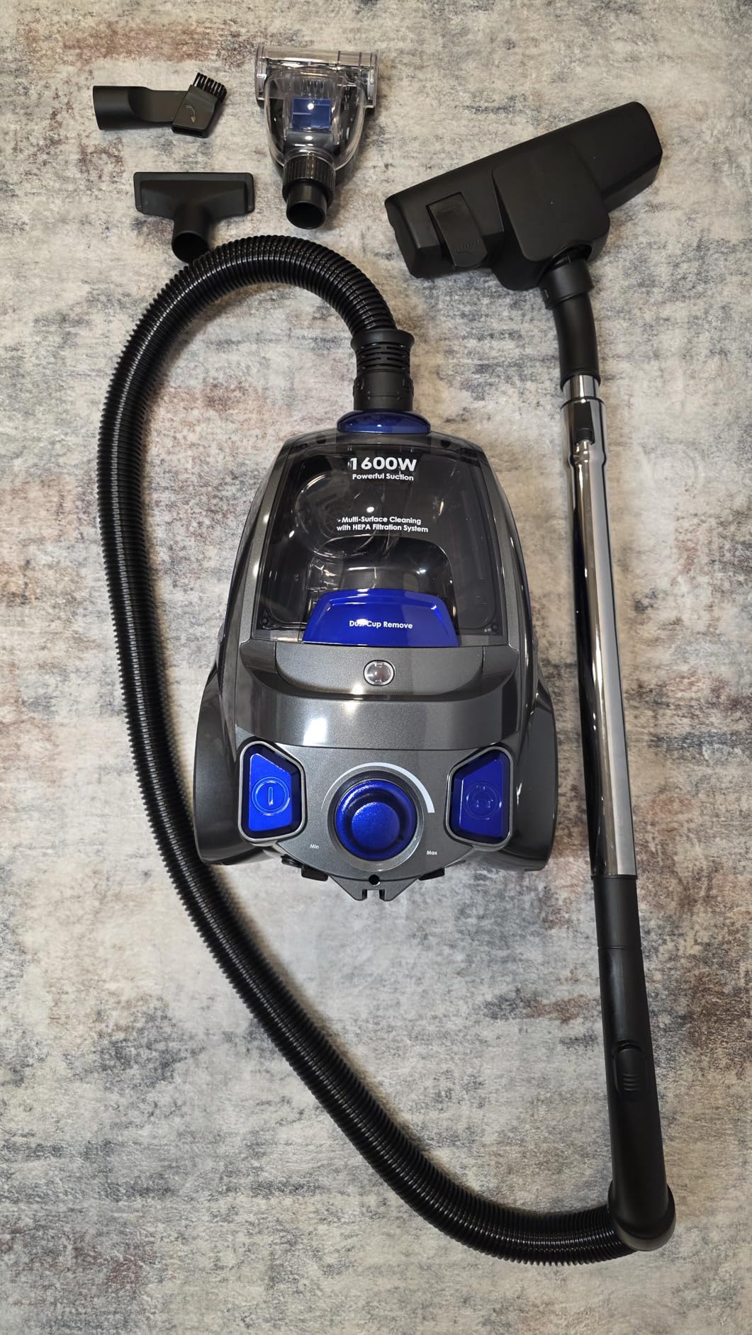Canister Vacuum Cleaner, 32Kpa 1600W Cyclon Power Bagless Canister Vacuum Cleaners for Home, 3.7QT Large Dust Cup, Lightweight Vac for Hard Floors, Carpets, Pet Hair, Blue - Customer Photo 2