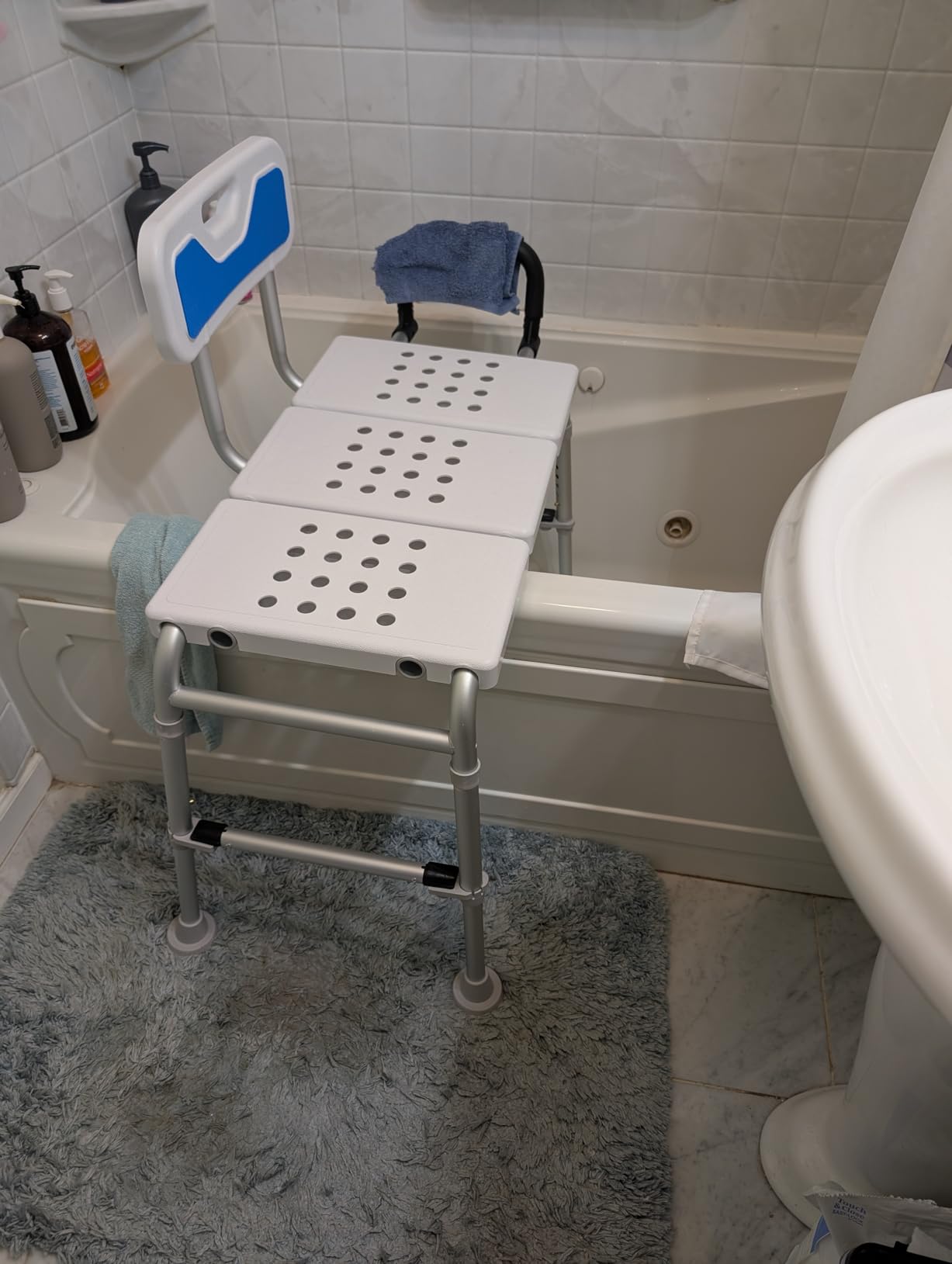Heavy Duty Bath and Shower Bench with Adjustable Height and Reversible backrest - Handicap Shower Chair for Elderly and Disabled, Sliding Shower Chair, Bathtub Chair for Inside tub - Customer Photo 1