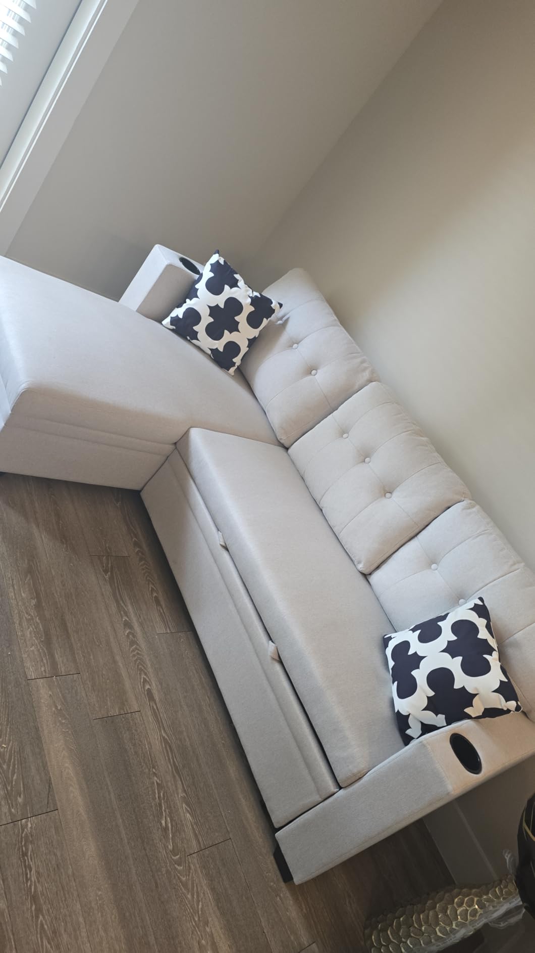 Ball & Cast L-Shape Reversible Sectional Sleeper Sofa Bed 4 in 1 Pull Out Couch with Storage Chaise & Removable Back Cushions,Convertible Sleeper Corner Couch Pull-Out Sofa Bed for Living Room,Office - Customer Photo 1