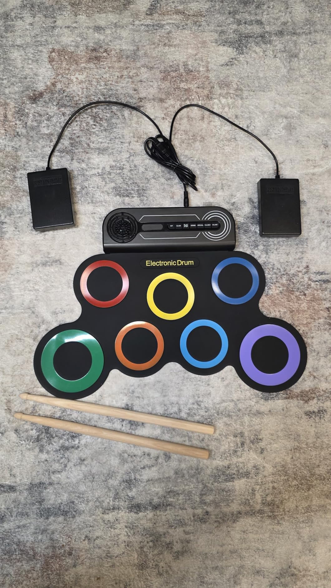 Electric Drum Set Built-in Speaker, Kids Electronic Drum Practice Pad Kit, Portable Roll Up Drum Machine with 2 Foot Pedals, Drumsticks, Great Birthday Christmas Gifts for Girls Boys - Customer Photo 2