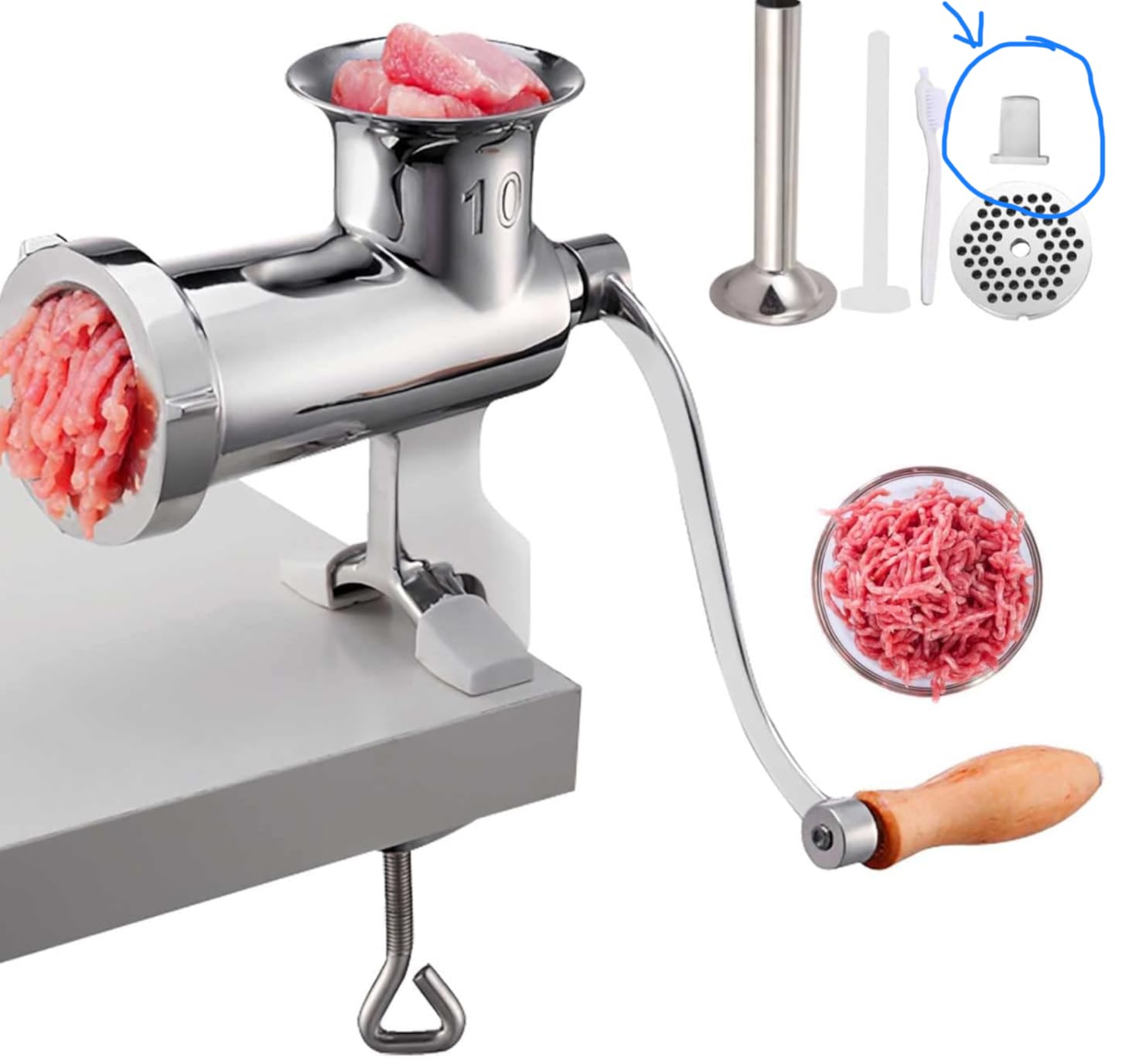 VEVOR Manual Meat Grinder, 304 Stainless Steel Hand Crank Meat Mincer with Steel Table Clamp, Sausage Stuffer with 2 Cutting Plates & Sausage Tube, Food Grinder for Beef Chili Pork Kitchen Tabletop - Customer Photo 1