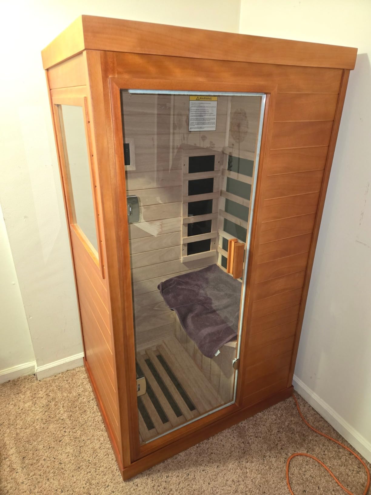 Traditional Steam Sauna, 2 Person Traditional Indoor Sauna with 3KW/240V Stove Heater, Wood Sauna Room Hemlock with Wooden Barrel and Spoon, Sauna Stone, Cup Holder, LED Lighting, Bluetooth Speaker - Customer Photo 1