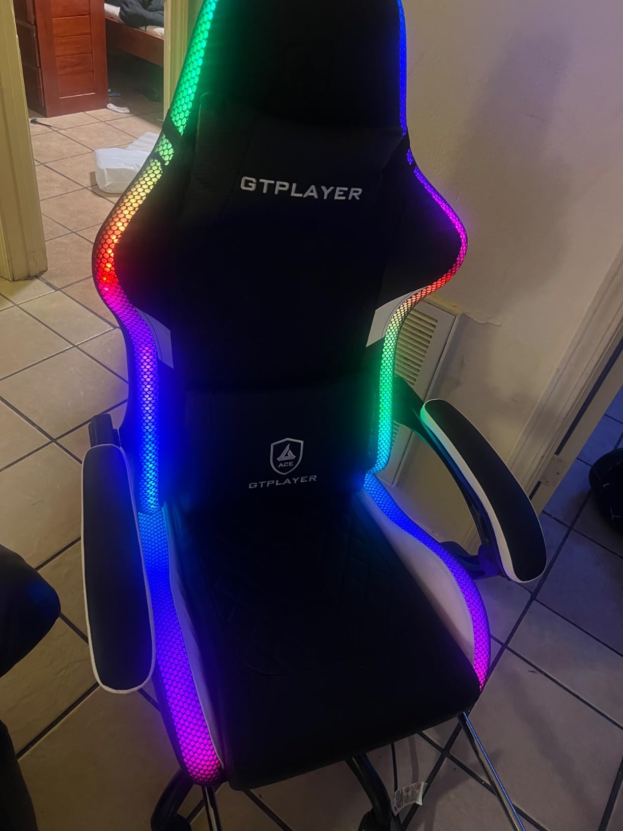 GTPLAYER RGB Gaming Chair, Computer Gamer Chair with Footrest and LED Lights, PC Gamer Chairs for Adults, High Back Reclining Office Chairs, Linkage Armrest (Black) - Customer Photo 1