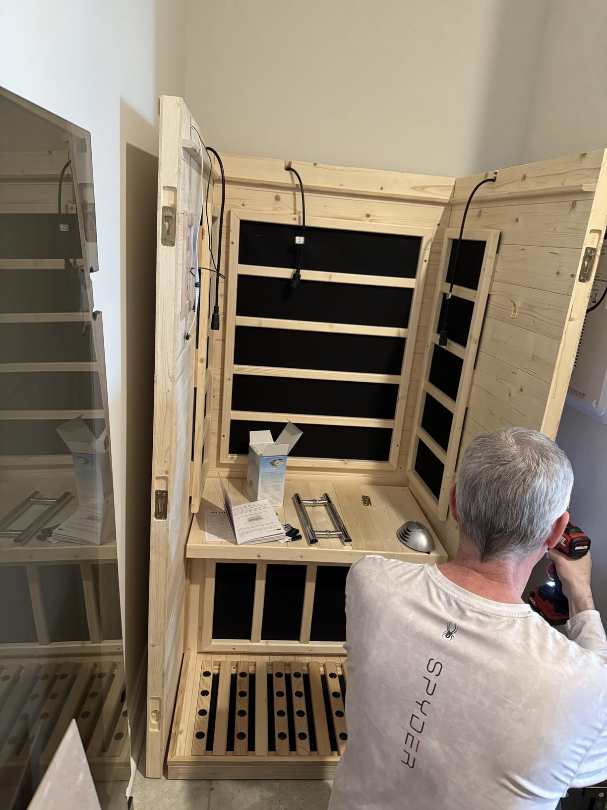 Dual System 2-3 Person Wooden Steam Sauna Room with 220V, 6 KW Toule Stove Heater, Luxurious Indoor Infrared Sauna Home with 8 Upgraded Heaters, Canadian Helmock, 71