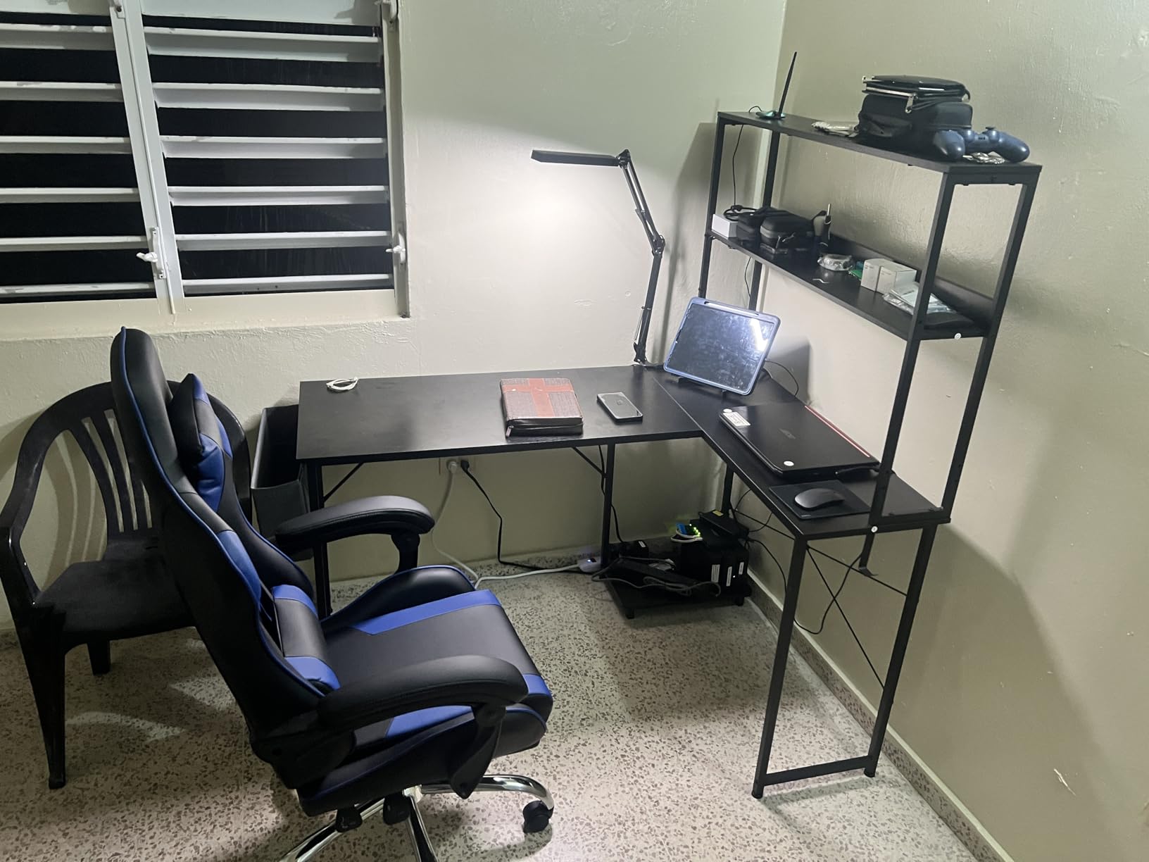 DUMOS Ergonomic Gaming Office Desk Chair with Linkage Armrests for Adults, Height Adjustable Computer Chair with Footrest and Headrest, PU Leather 360° Swivel Recliner with Lumbar Support, Deep Blue - Customer Photo 1