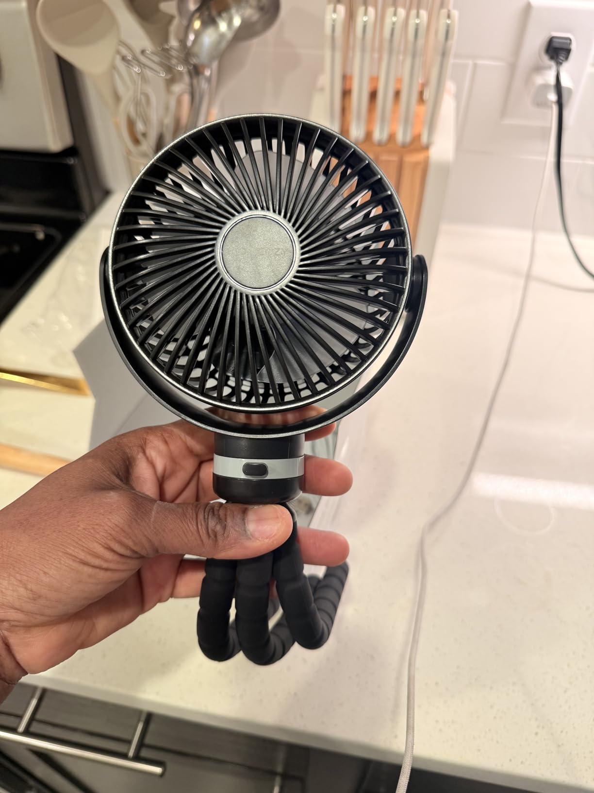 Momcozy 8000mAh Portable Stroller Fan, 27H Ultra-long Life Detachable 4 Speed 360°Rotate LED Night Light with 2 Modes, USB Rechargeable Handheld Cooling Fan for Travel/Bedroom/Car Seat - Customer Photo 1