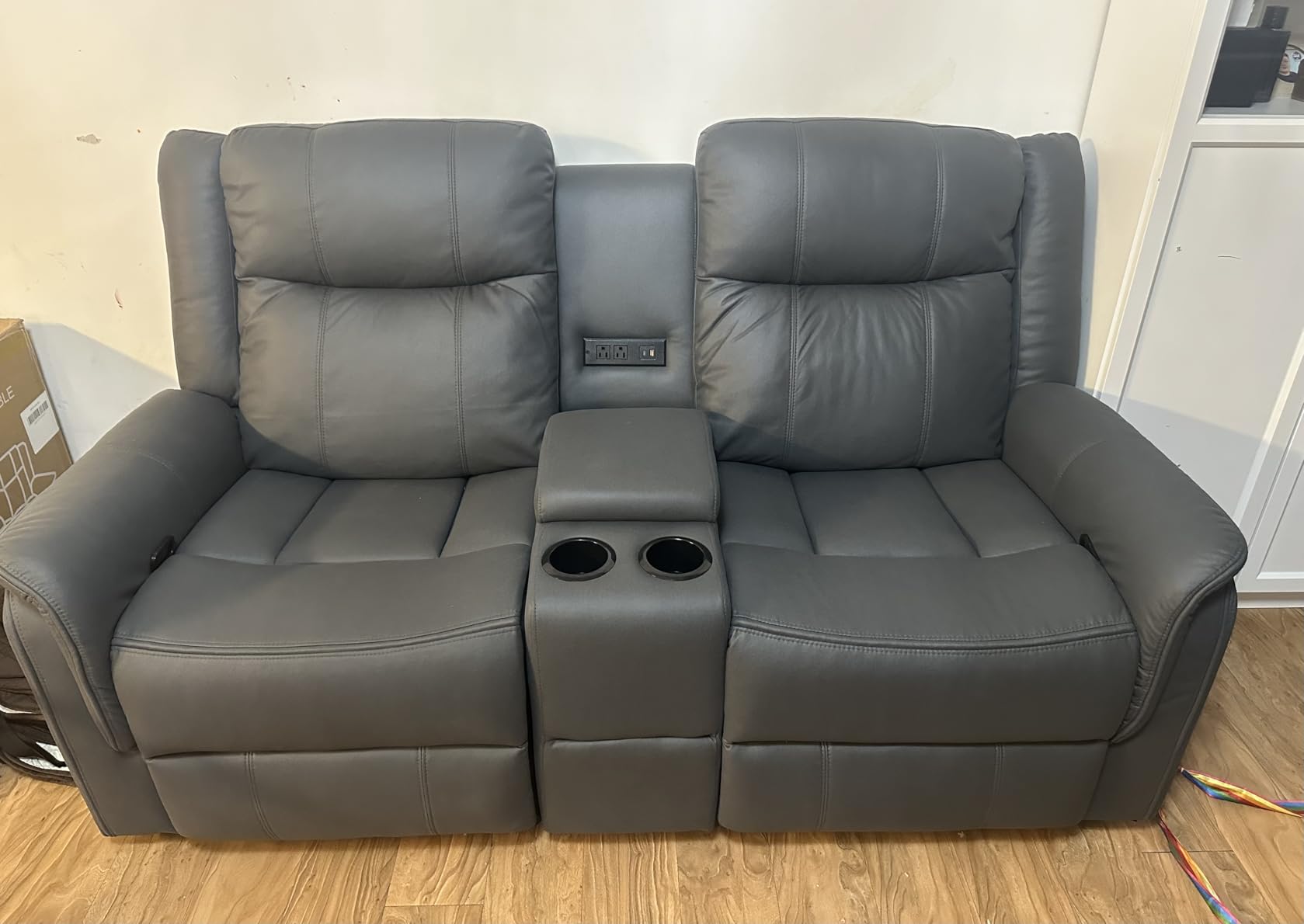 Korser Loveseat Recliner Sofa, Reclining Loveseat Couch, Reclining Couch with Console, USB Port, US Outlets, and Cup Holders, 2-Seater Sofa for Living Room customer photo 1