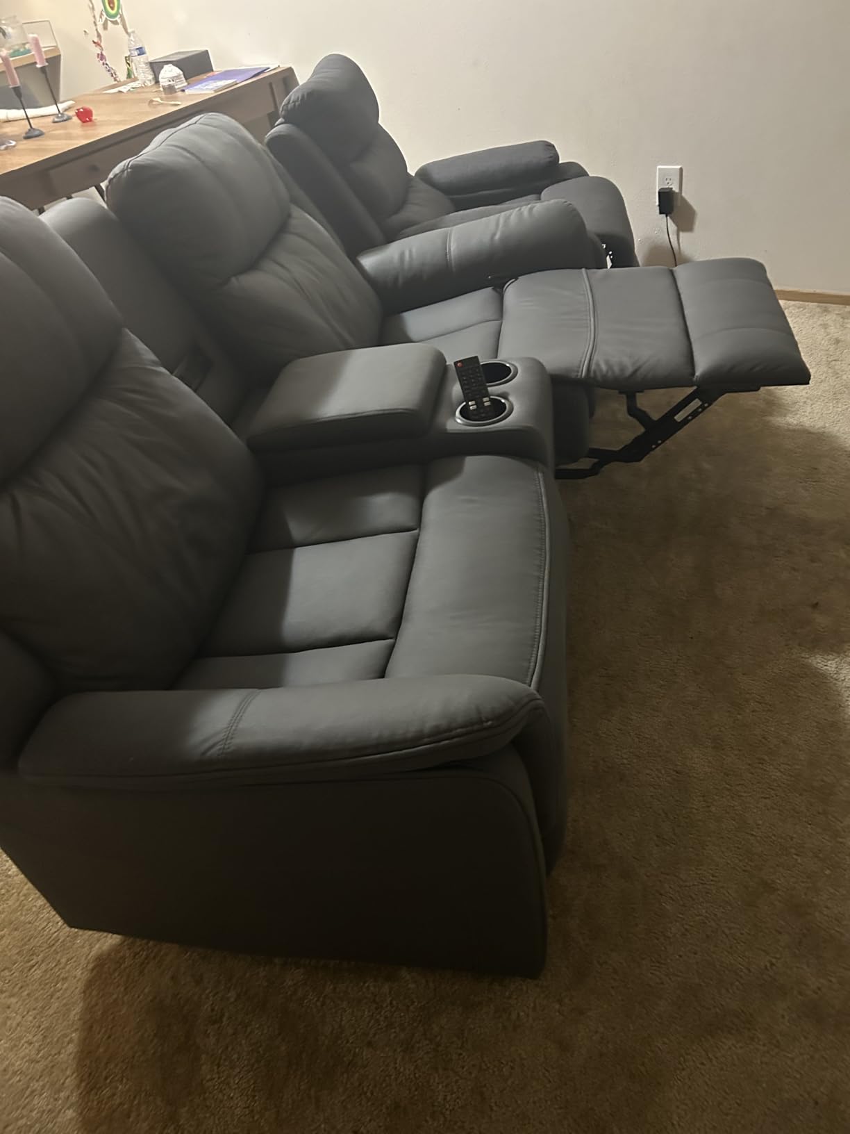 Korser Loveseat Recliner Sofa, Reclining Loveseat Couch, Reclining Couch with Console, USB Port, US Outlets, and Cup Holders, 2-Seater Sofa for Living Room customer photo 2