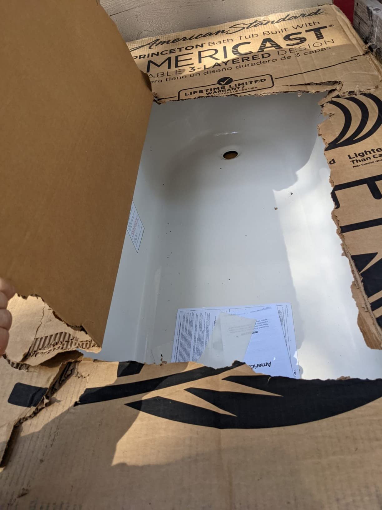 American Standard 2391202.222 Princeton 60 in. x 30 in. Americast Apron-Front Bathtub with Right Hand Drain, Linen Customer Review American Standard 2391202.222 Princeton 60 in. x 30 in. Americast Apron-Front Bathtub with Right Hand Drain, Linen - Customer Photo 2